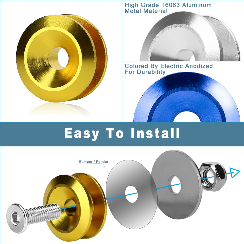 JDM Quick Release Bumper Fasteners Kit - 4 Piece Gold Front & Rear Bumper Clips with 8 O-Rings | Universal Car Body Accessories for Easy Bumper Installation & Removal | Perfect for JDM, Tuner & Custom Car Builds