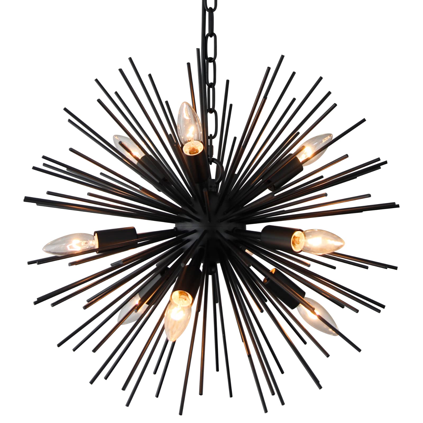 GOMUNIN 9-Light Sputnik Chandelier - 20 Inch Modern Satellite Pendant Light Fixture in Black | Mid Century Starburst Lighting for Dining Room, Living Room, Kitchen Island, Foyer & Bedroom | Perfect for Contemporary Home Decor and Statement Lighting