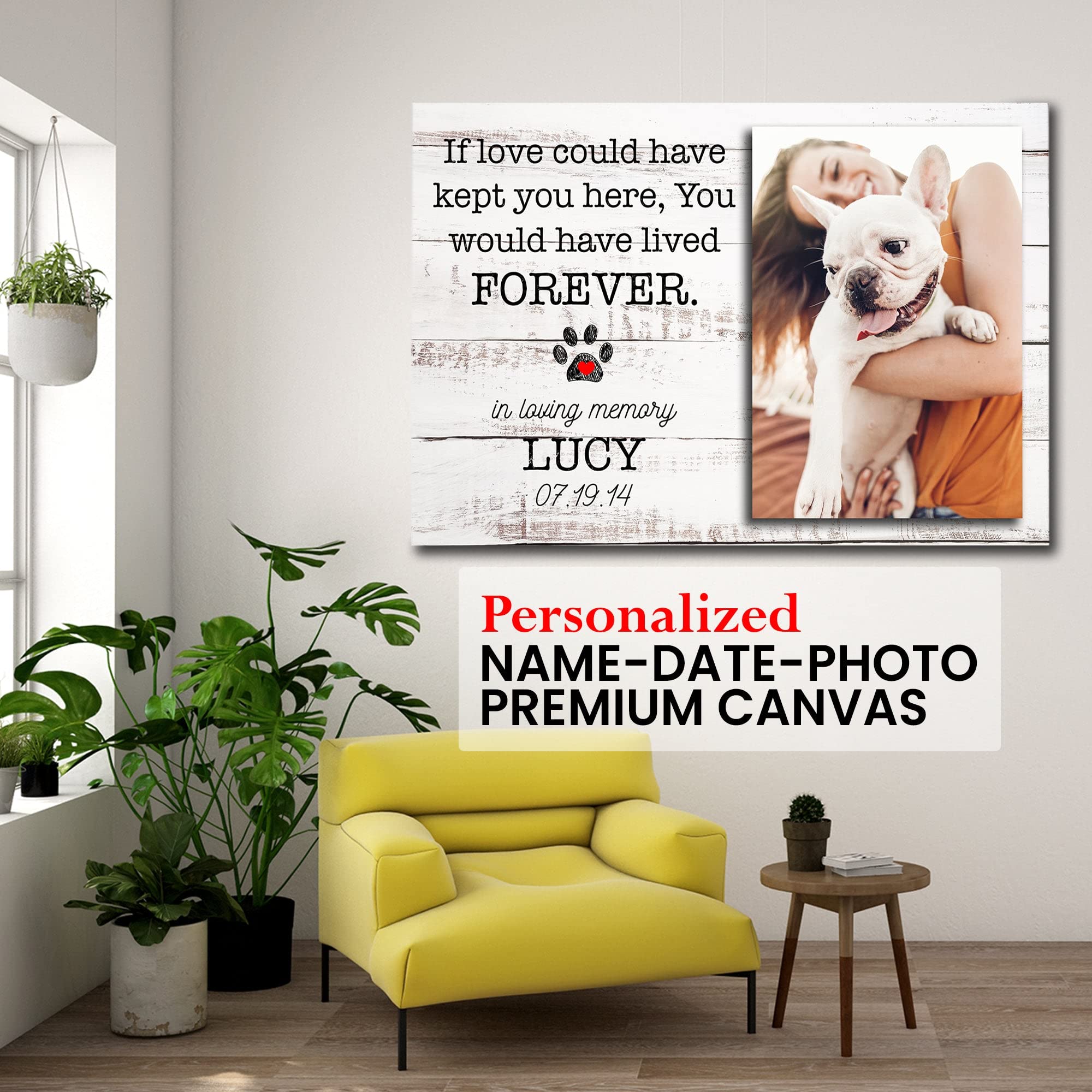 Personalized Photo Name Pet Memorial Canvas - Custom Pet Loss Gift for Cats & Dogs - Sympathy & Bereavement Wall Art Decor (48