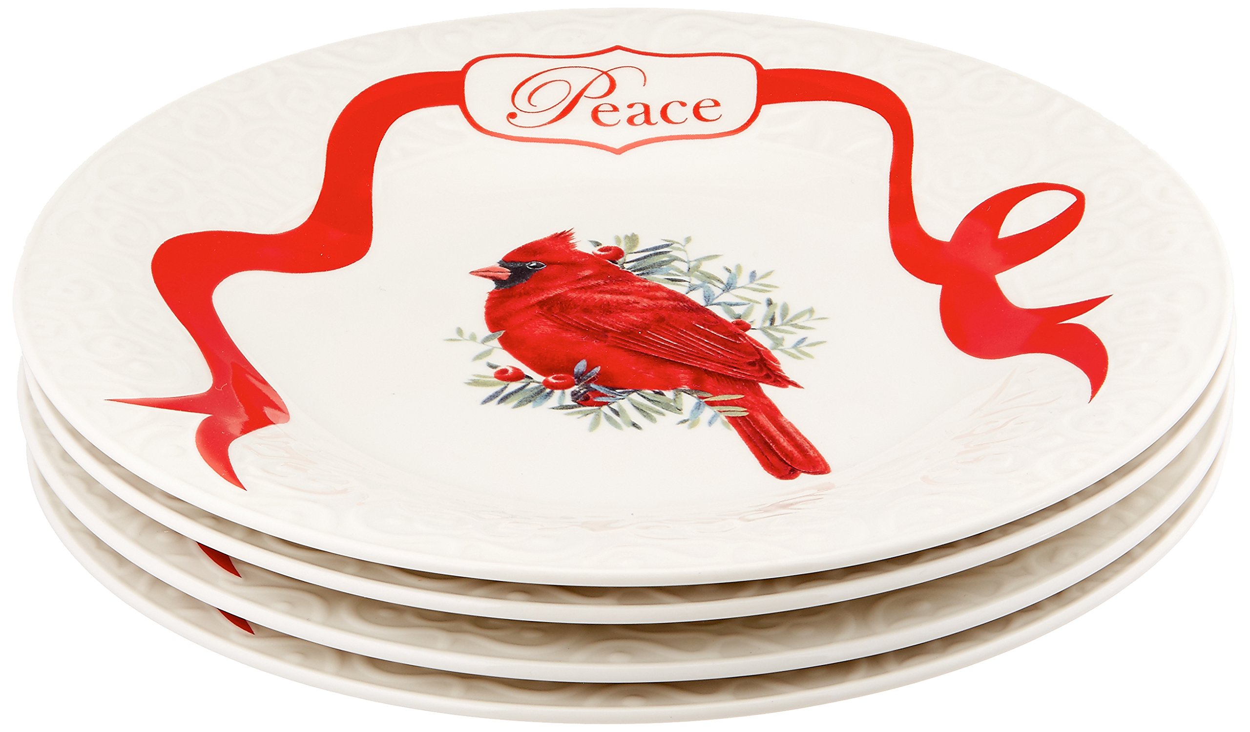 Lenox Winter Greetings Carved Ivory Accent Plates (Set of 4) - Elegant Holiday Dinnerware for Christmas Parties & Festive Table Settings