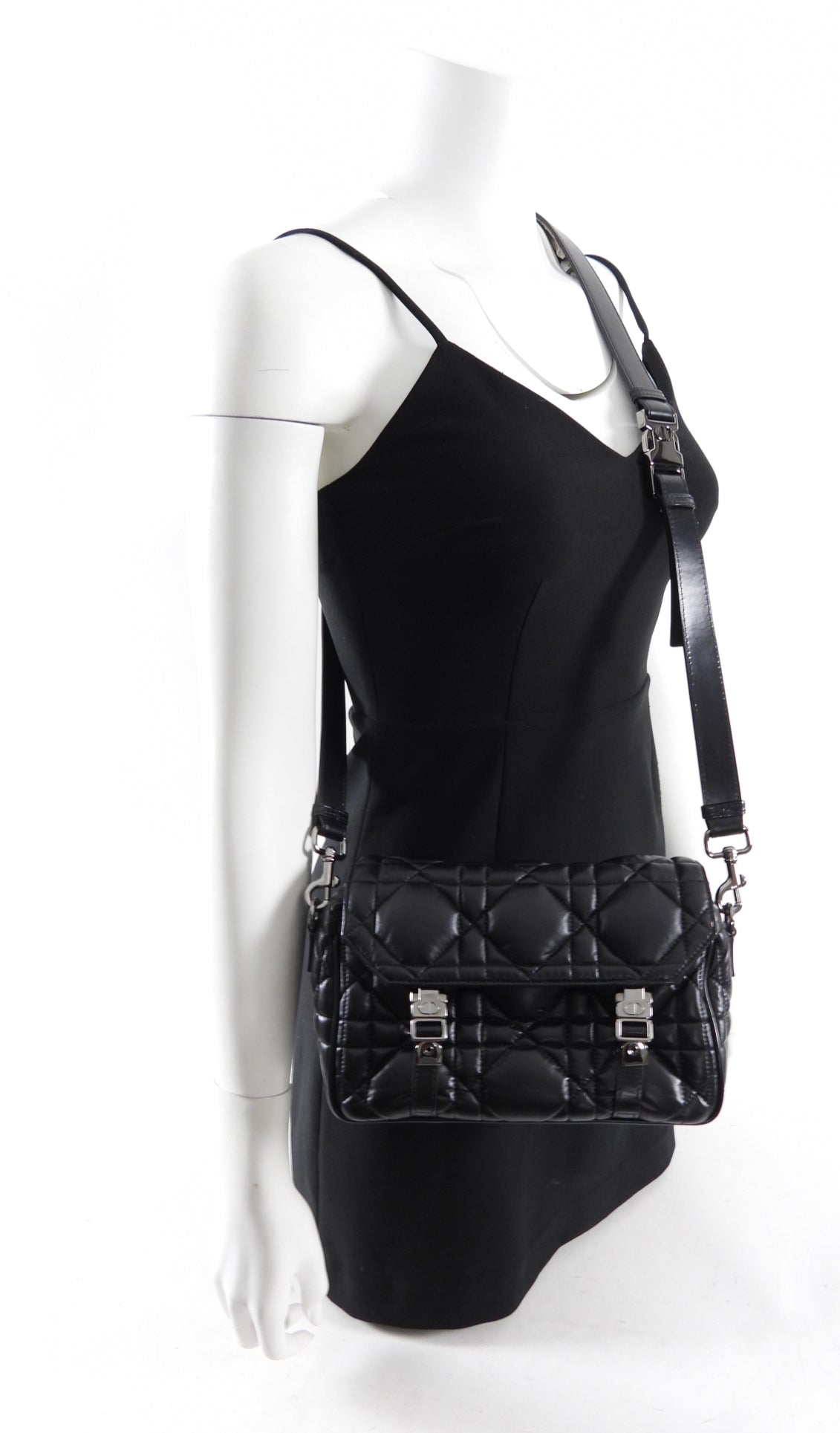 Christian Dior Black Leather Cannage Diorcamp Messenger Crossbody Bag for Women - Luxury Designer Shoulder Bag for Work, Travel & Everyday Use