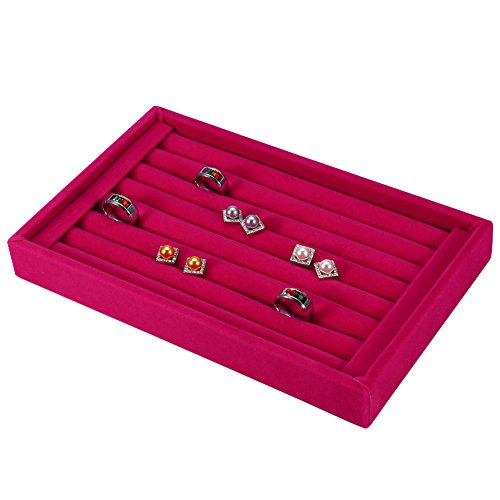 Velvet Jewelry Ring Storage Box with 7 Slots - Display & Organize 50-70 Rings (Rose) - Perfect for Jewelry Store, Home Vanity & Travel Accessory Organization