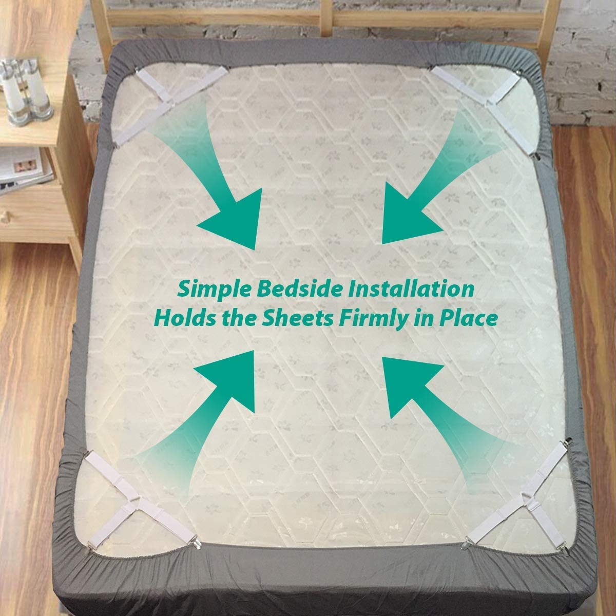 **Bed Sheet Holder Straps - 2 Sets of Adjustable Sheet Fasteners & Keepers for Secure Fit - Perfect for Deep Pocket, King, Queen & Twin Mattresses**