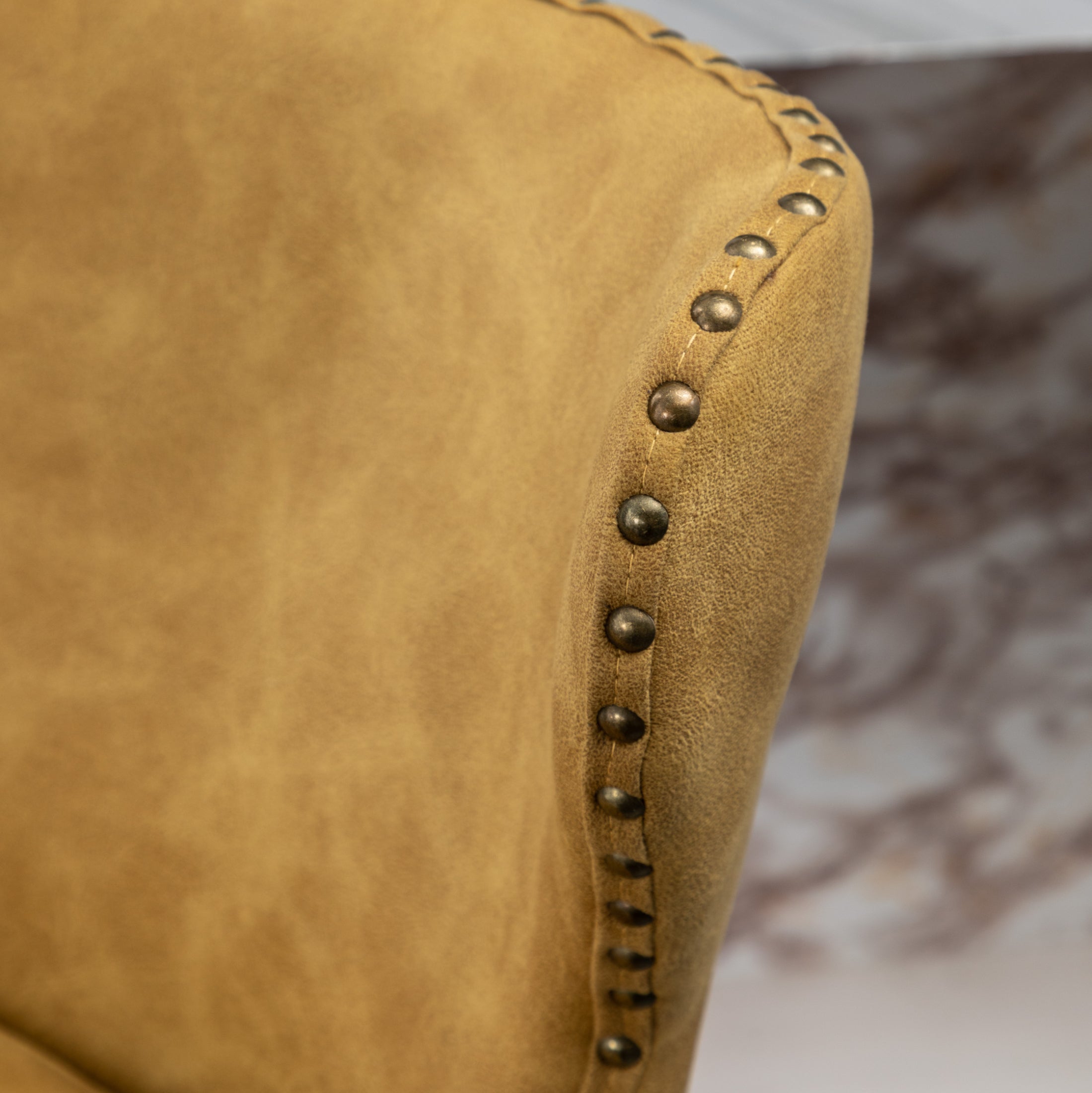 Roundhill Furniture Nevis Mid-Century Modern Faux Leather Tufted Bar Stools with Nailhead Trim - Set of 2 Yellow Counter Height Stools for Kitchen Island, Breakfast Bar & Home Decor