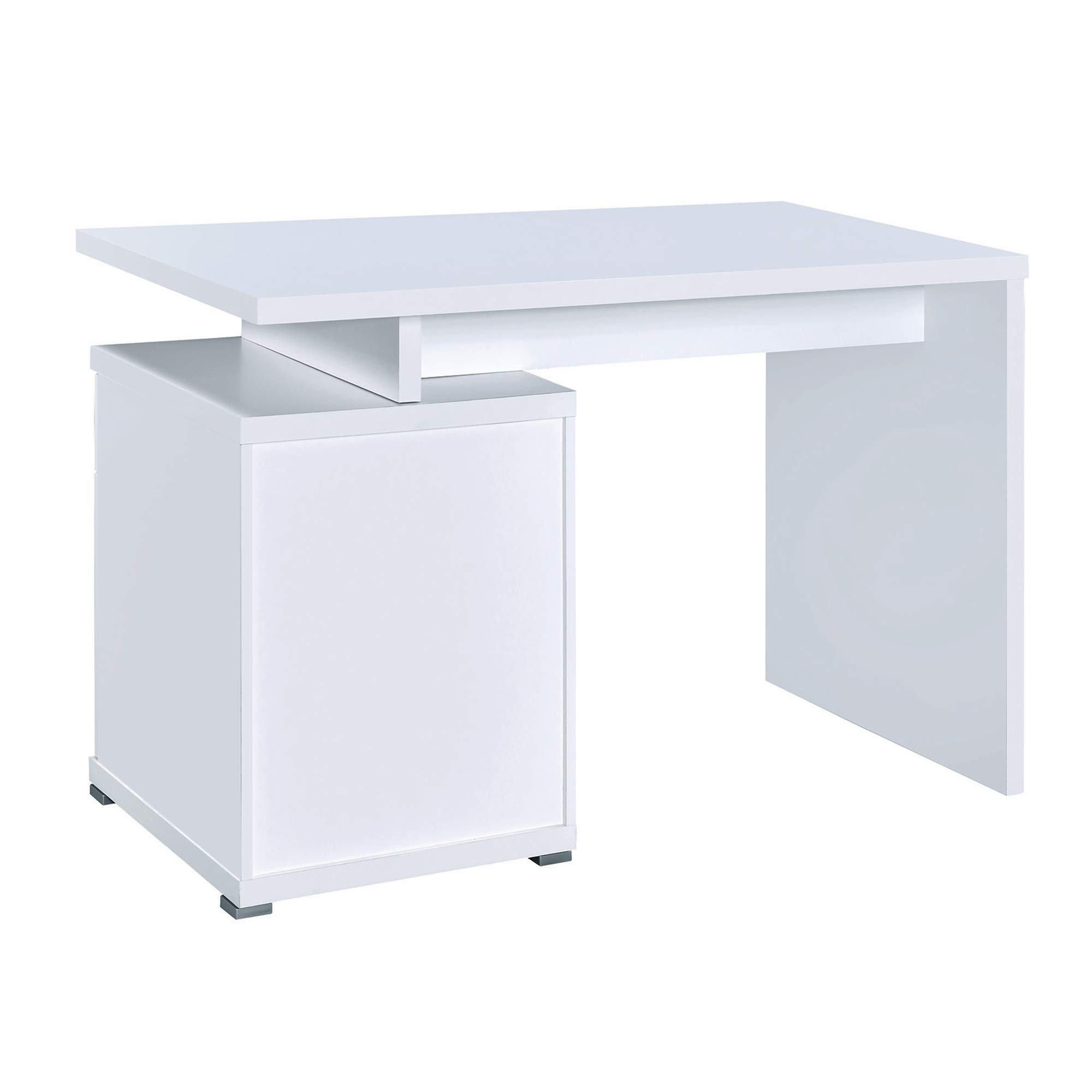Benjara Elegant White Wooden Desk with Storage Cabinet - Perfect for Home Office, Study Room & Workspace Organization