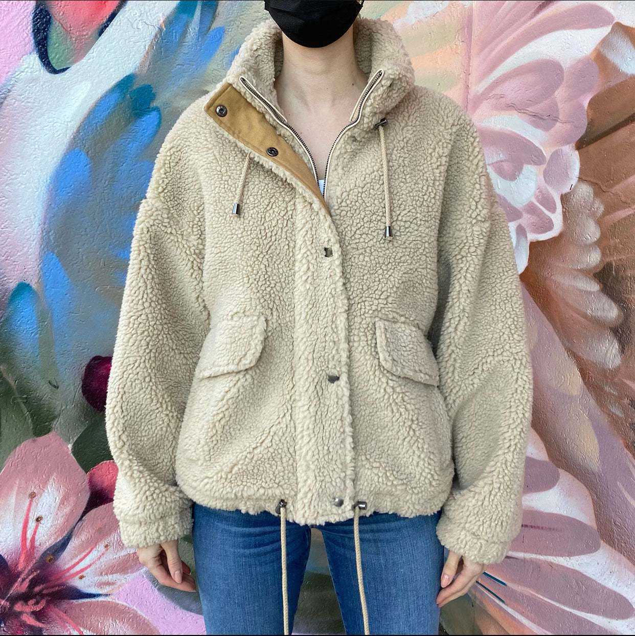 BA&SH Beige Sherpa Sanja Teddy Jacket - Cozy Winter Outerwear for Women | Perfect for Casual Outings, Date Nights & Cold Weather Fashion
