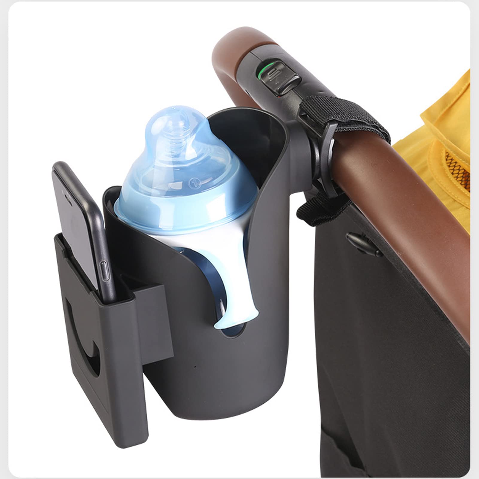Stroller Cup Holder & Bike Bottle Holder with Phone Slot - Durable Plastic Drink Holder for Baby Carriage, Bicycle & Shopping Cart - Perfect for Parents, Joggers & Outdoor Activities