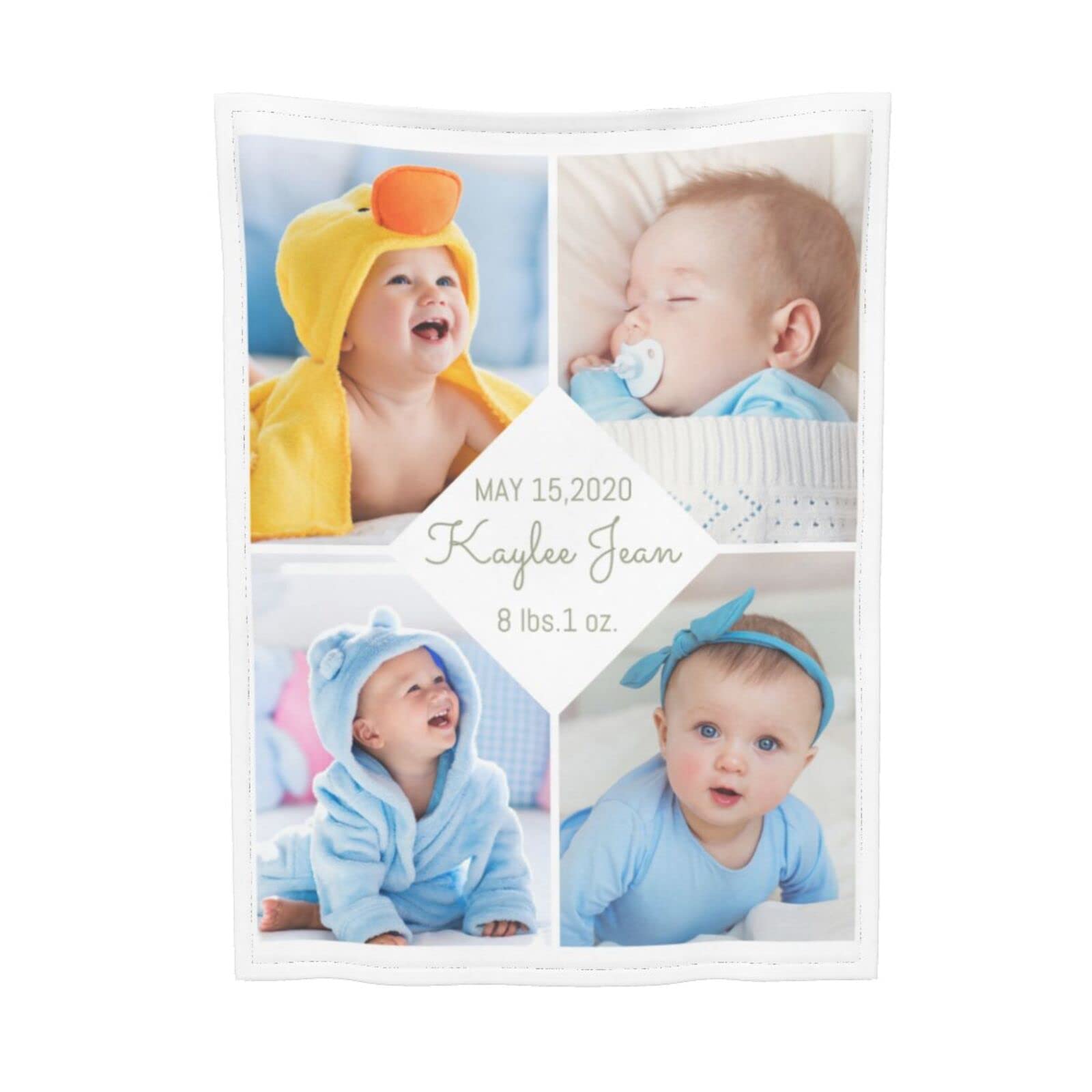 Personalized Baby Blankets with Name & Photo - Custom Newborn Blanket Gift for Boys & Girls - Perfect for Nursery, Christening & Baby Showers - White