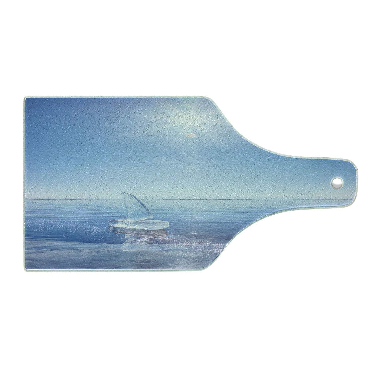 Ambesonne Winter Themed Tempered Glass Cutting Board - Icy Boat in Sunny Weather with Open Sky, Cool Blue Seascape Photograph Print - Decorative Serving Board for Cheese, Charcuterie & Wine - Perfect for Holiday Gifts & Kitchen Decor (Blue & White, Wine Bottle Shape)