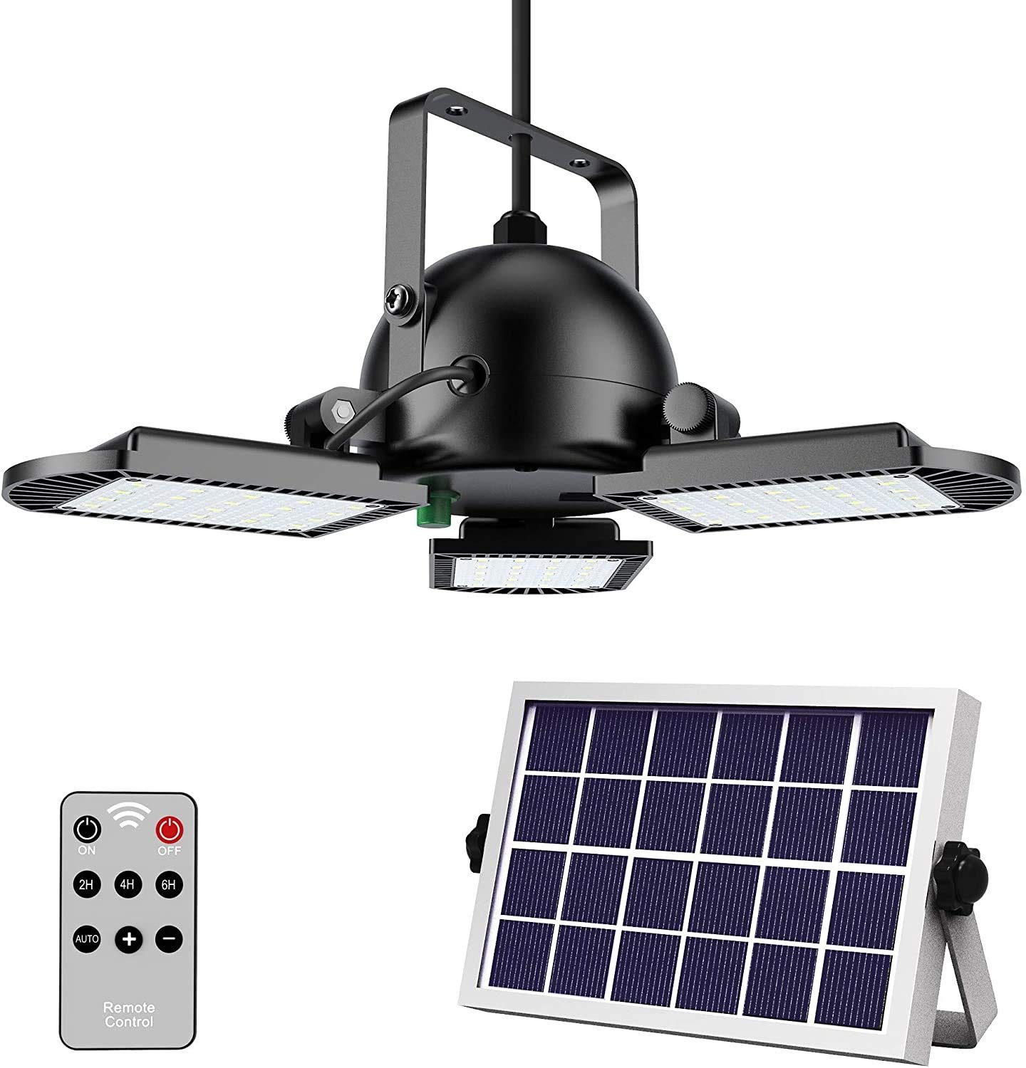60 LED Solar Lights Outdoor Waterproof IP65 - Adjustable 3 Leaf Solar Pendant Light with Remote Control - Perfect for Garage, Deck, Fence, Patio, Shed, Tent - Ideal for Outdoor Lighting, Garden Decor & Nighttime Safety