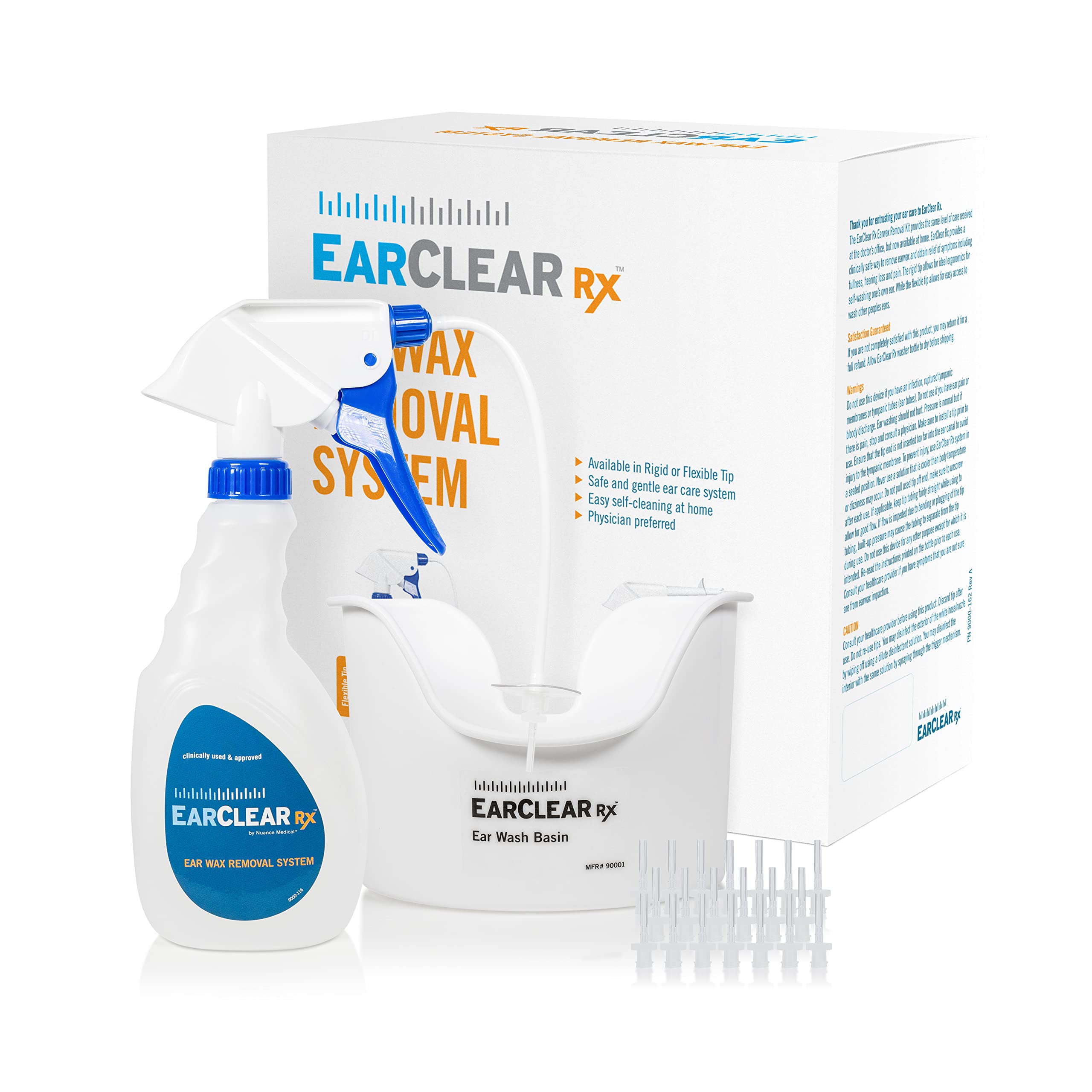 Nuance Medical EarClear Rx Earwax Removal System – Safe Ear Irrigation Kit for Adults & Kids with Flexible Tip, Basin & 20 Disposable Tips – Gentle Ear Cleaning for Home Use & Travel