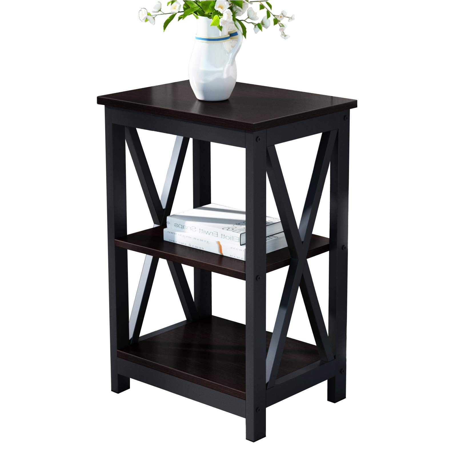 SogesGame 3-Tier End Table with Shelf - Nightstand, Bedside Table, Sofa Table & Coffee Table for Living Room Decor (Black Brown) - Perfect for Small Spaces, Bedrooms & Living Rooms