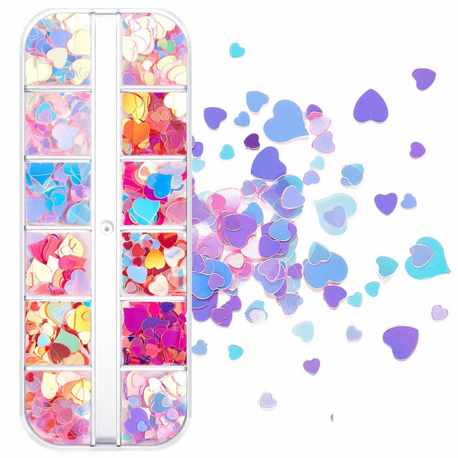 Sparkling Heart Sequins for Nails - Face & Body Glitter Art - Acrylic Nail Decoration Accessories - Perfect for DIY Nail Art, Festival Makeup & Party Glam Looks (Size B, One Size)