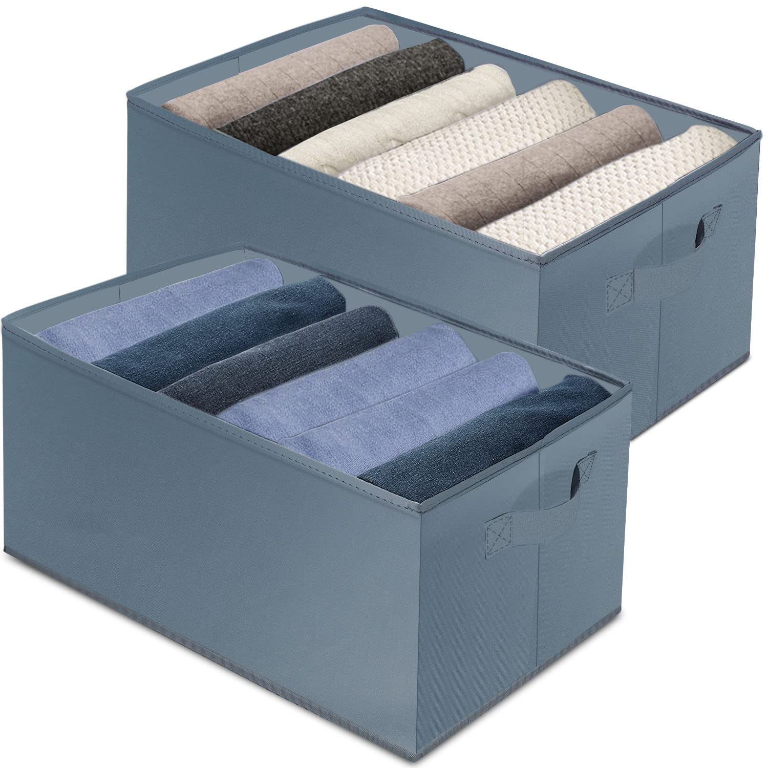 PYRMONT Large Grid Drawer Organizers for Clothes - 2 Pack Wardrobe Storage for Jeans, Pants & Folded Clothing | Perfect for Dresser, Closet & Bedroom Organization