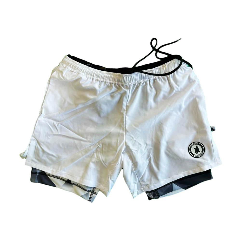 Men's Solid White Diamond Geo 2-in-1 Compression Shorts - Workout, Running & Gym Training Activewear