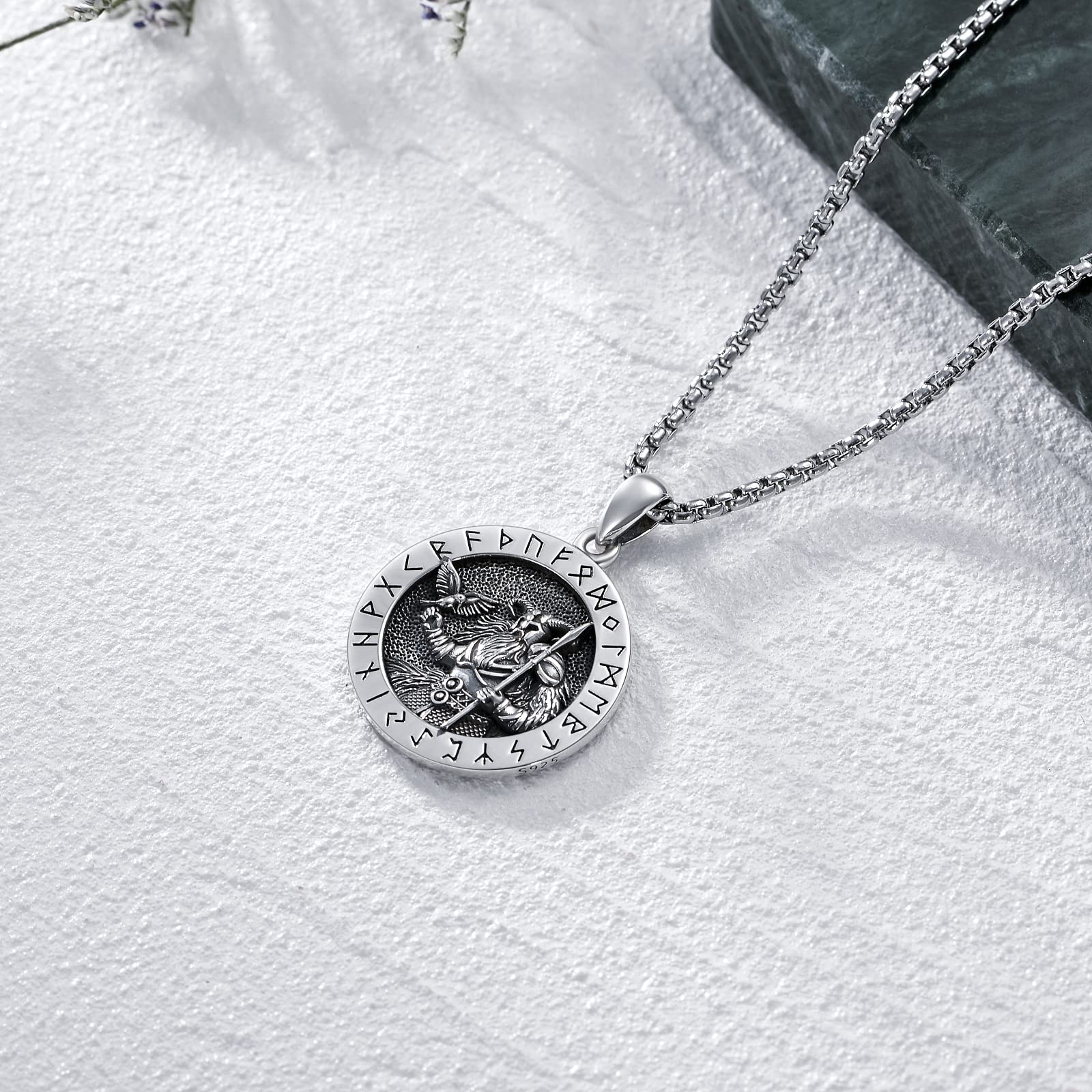 Viking Necklace for Men & Women - Norse Jewelry Sterling Silver Pendant with 2mm 22+2 Inch Rolo Chain - Perfect Gift for Birthday, Anniversary & Viking Enthusiasts (Includes Gift Box)