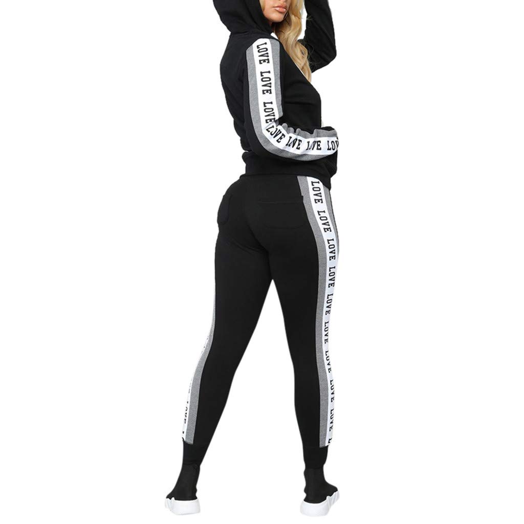 Stylish Two Piece Outfits for Women - Sexy Sweatpants & Hooded Sweatshirt Set, Long Sleeve Comfort Wear (Black, Size S) | Perfect for Lounge Wear, Gym, or Casual Outings