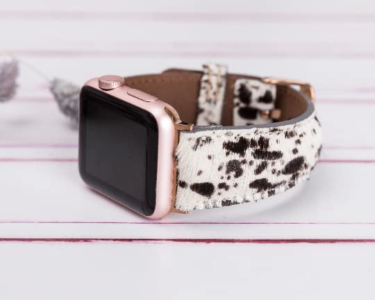 Handmade Genuine Leather Apple Watch Band for Women - Compatible with 38mm 40mm 42mm 44mm iWatch Series SE/7/6/5/4/3/2/1 - Rose Gold Connector - Perfect for Workouts, Office & Everyday Fashion Accessory