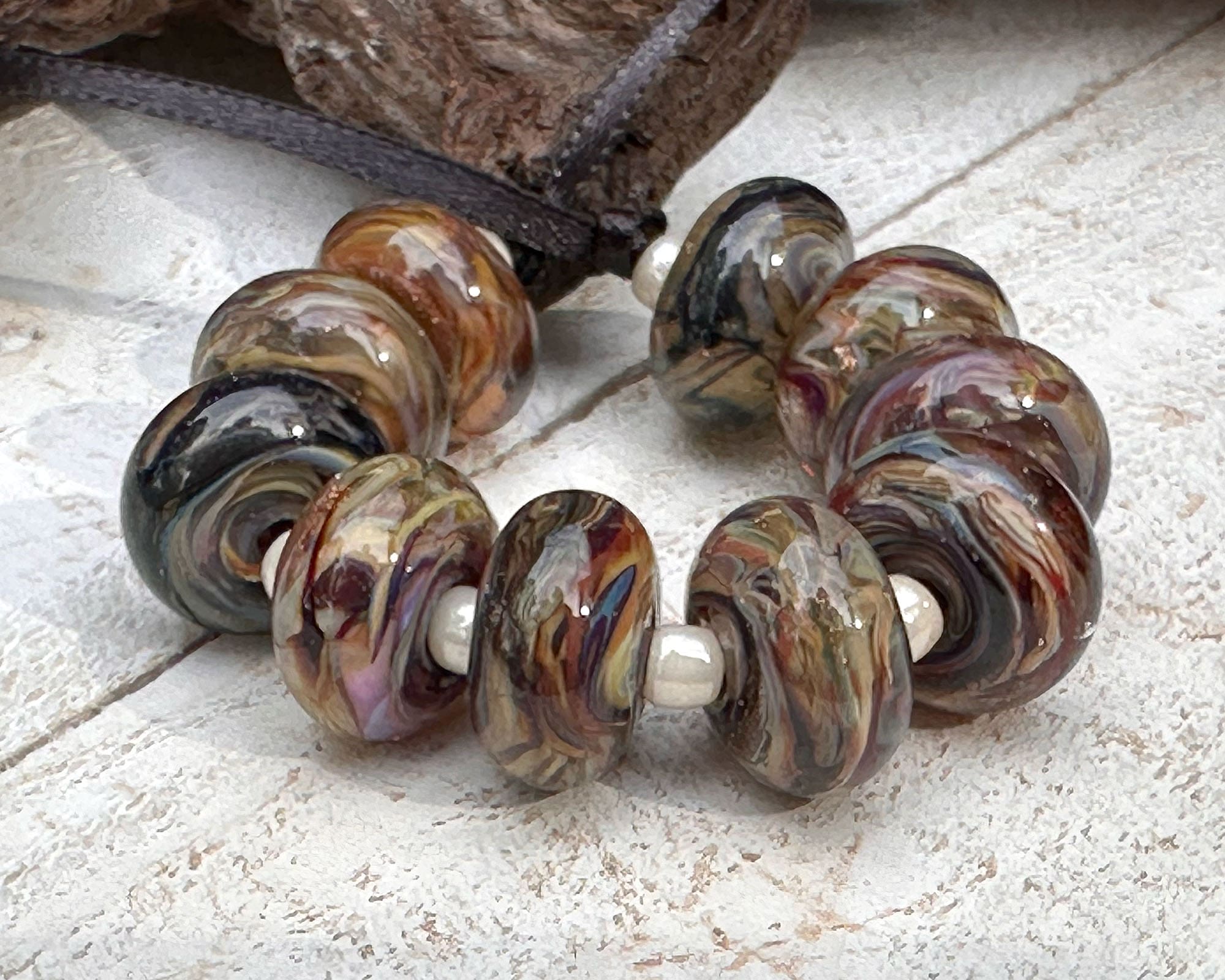 10-Piece Multicolor Brown Swirl Lampwork Glass Beads Set for Jewelry Making - DIY Bracelets, Necklaces & Craft Projects (SRA Certified)