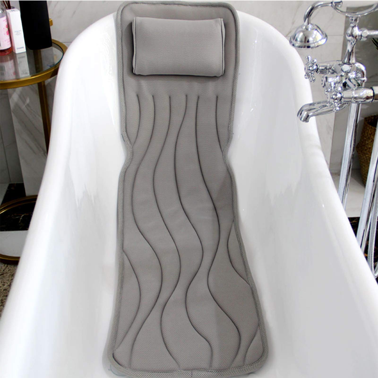 **Premium Full Body Bathtub Cushion with 3D Air Mesh Technology & 11 Suction Cups - Ergonomic Neck & Shoulder Support for Hot Tubs, Spa, and Relaxing Baths**    *(Ideal for Stress Relief, Soothing Muscle Pain, and Ultimate Comfort in Your Bathtub or Jacuzzi)*