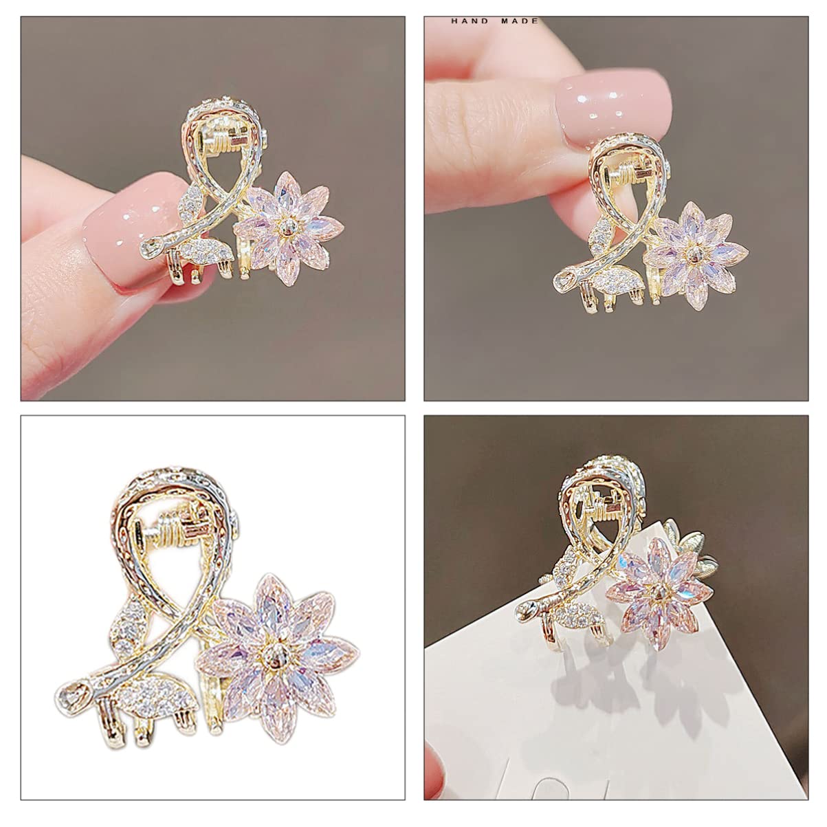 Lurrose Mini Claw Clips 2 Pack - Flower Hair Clips with Zirconia Crystals for Women & Girls - No-Scratch Hair Accessories for Curly, Wavy & Straight Hair - Perfect for School, Work, Parties & Everyday Styling