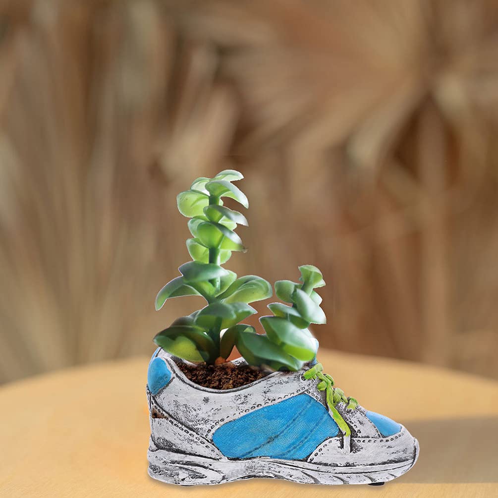 Happyyami Elegant Ceramic Shoe-Shaped Flower Pot Planter for Succulents - Unique Blue Home Decor Gift for Garden, Windowsill & Office Desk