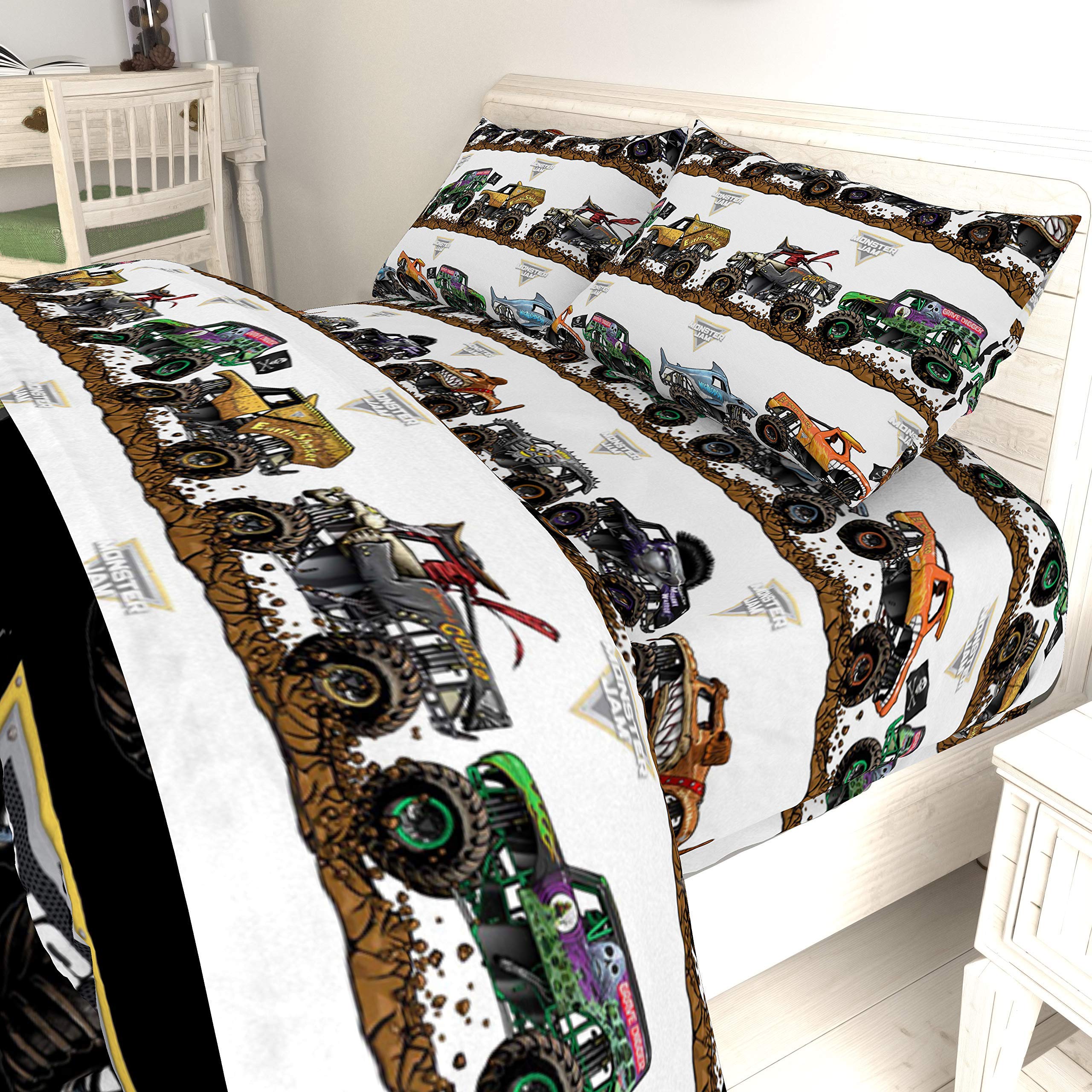 Jay Franco Monster Jam MJ Life 2-Piece Bedding Set - Soft Fleece Blanket & Fitted Sheet for Boys Room Decor | Perfect for Kids Bedroom, Dorm Room & Sleepovers