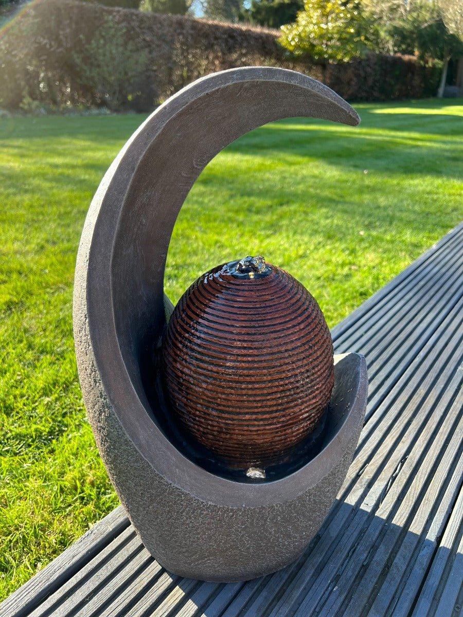 Solar Powered Open Vase Moon-Shaped Water Fountain with LED Lights - 49x28x22.5cm Outdoor Garden Decor for Patio, Yard & Landscape