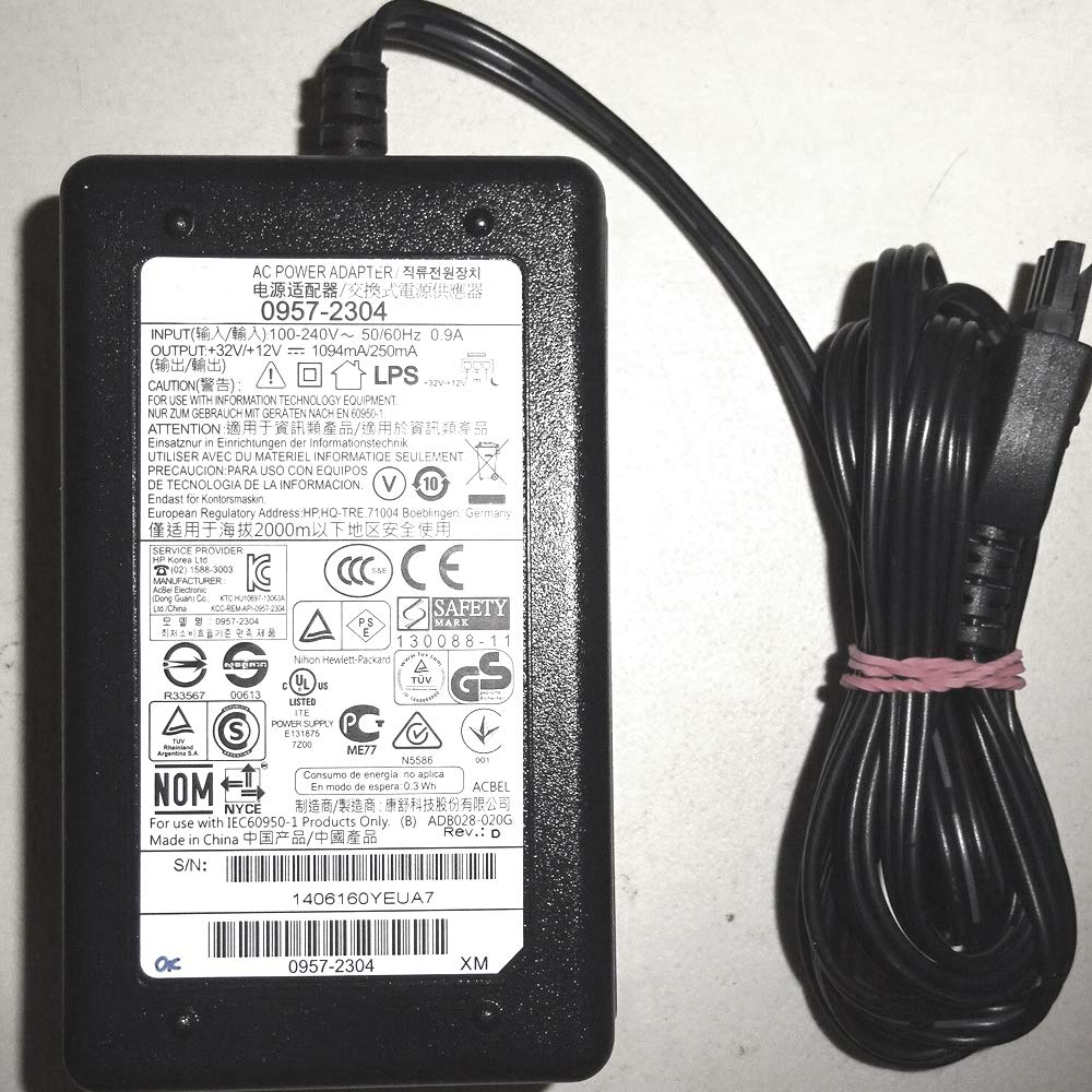 Original 0957-2304 HP Printer Charger 32V 1094mA 12V 250mA Power Adapter with AC Cable - Compatible with HP Printers for Home & Office Use
