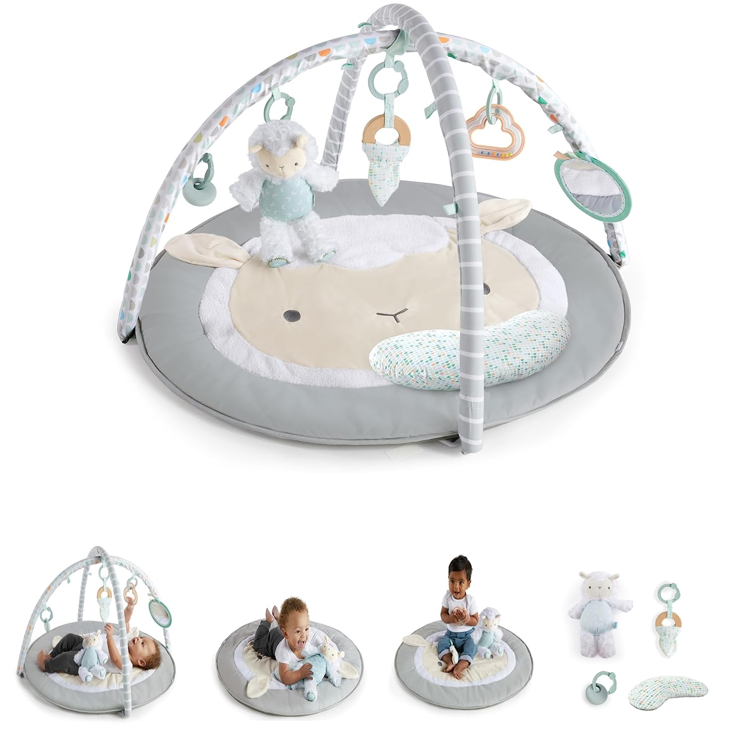 Ingenuity Sheppy's Spot Plush Activity Gym for Babies - Soft & Interactive Playmat with Hanging Toys for Tummy Time, Sensory Development & Early Learning - Perfect Nursery Gift for Newborns & Infants
