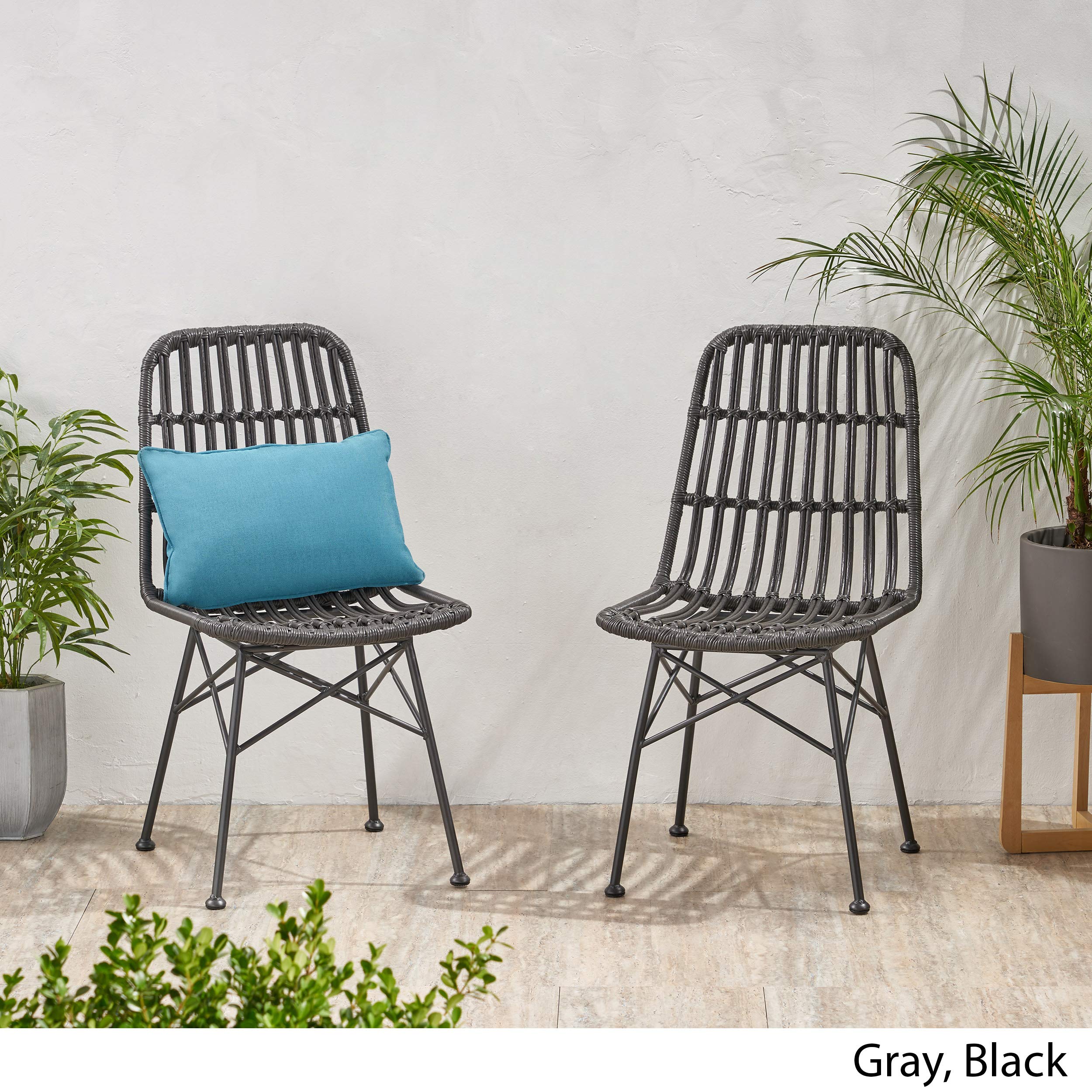 GDFStudio Indoor Wicker Dining Chairs Set of 2 - Gray and Black Rattan Chairs for Kitchen, Dining Room, Patio, or Breakfast Nook - Comfortable & Stylish Seating Furniture