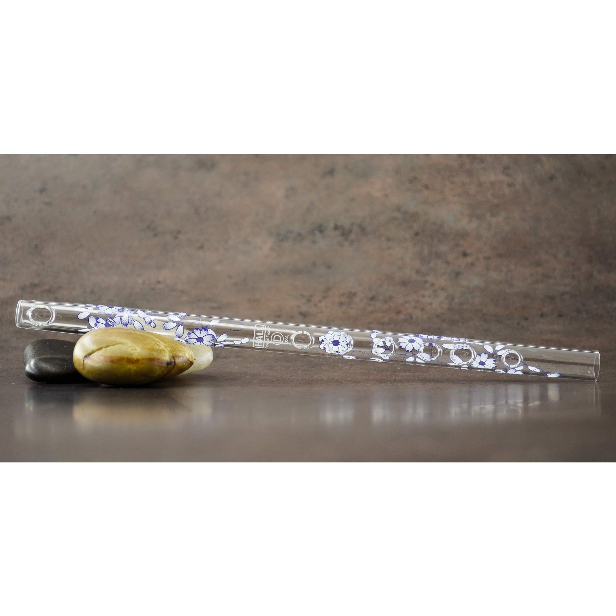 Hall Crystal Flute 22216 - D Key Offset Glass Flute with Blue Delft Design - Perfect for Orchestras, Weddings & Classical Music Performances