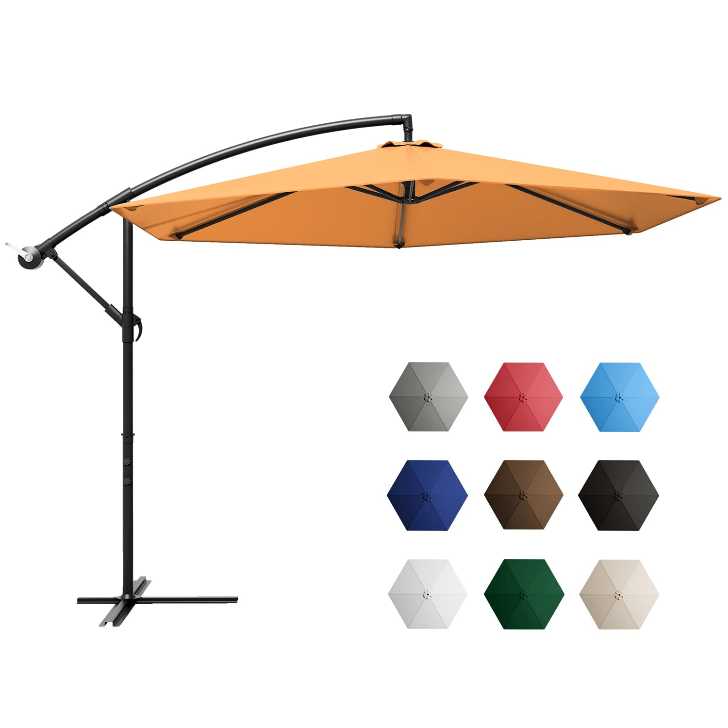 **Greesum 10FT Offset Cantilever Patio Umbrella - Outdoor Market Umbrella with Crank & Cross Base (Orange) - Perfect for Poolside, Backyard, and Commercial Use**