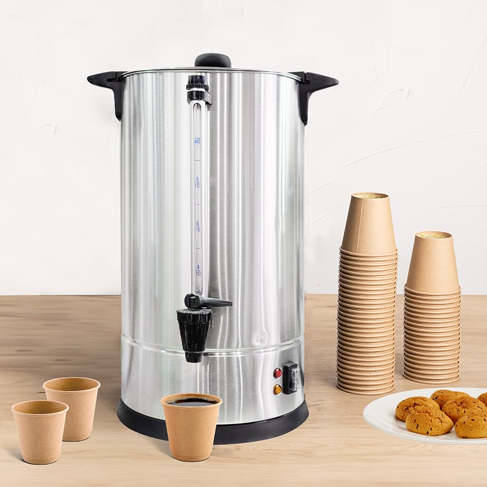 110 Cup Coffee Urn - Double Wall Stainless Steel Hot Beverage Dispenser with Quick Brewing, Water Gauge & Safety Lock - Perfect for Restaurants, Catering & Large Events
