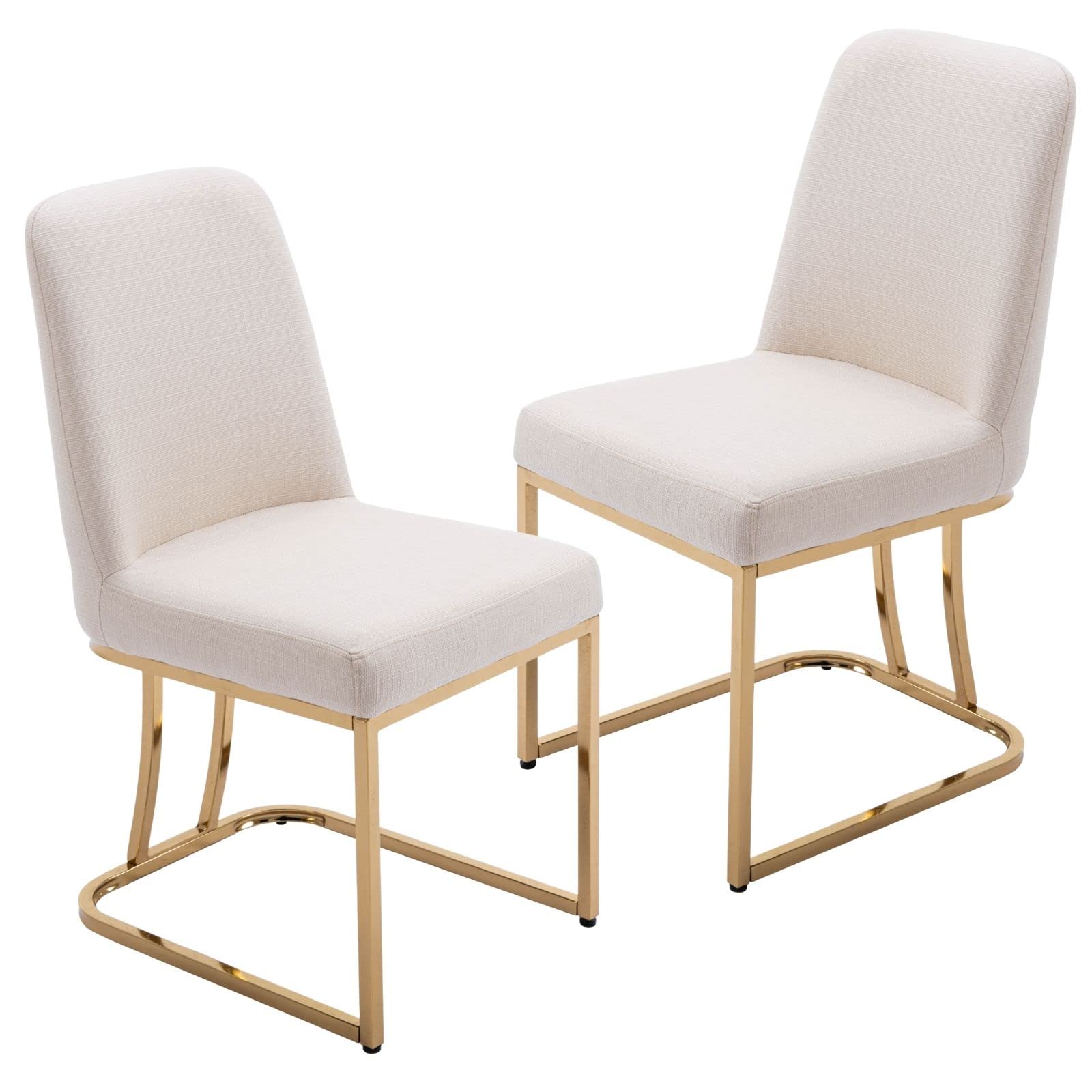 Mid Century Modern Dining Chairs Set of 2 - Linen Upholstered Armless Kitchen & Dining Room Chairs with Gold Frame, 17.7