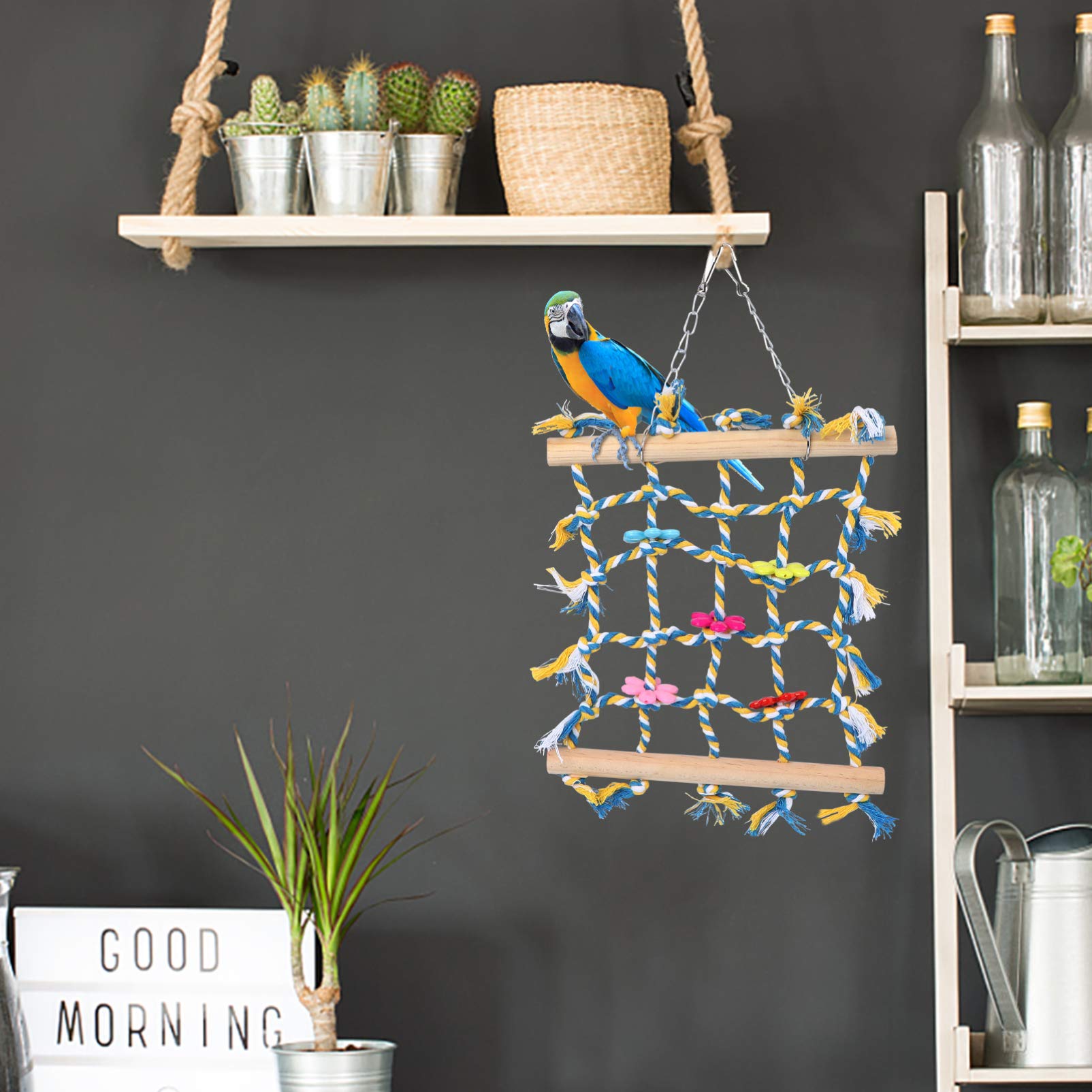 Balacoo 1-Piece Parrot Climbing Net - Natural Cotton & Linen Bird Cage Accessories, Foraging Toys, Play Ladder for Parrots, Cockatiels & Small Birds - Perfect for Cage Enrichment & Claw Grinding