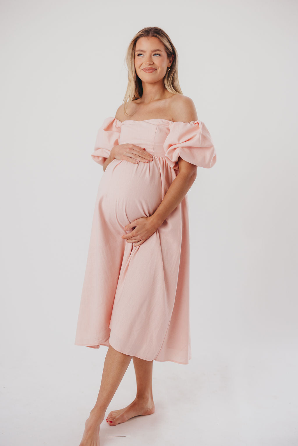 Stylish Hamilton Midi Dress in Pink - Bump Friendly Maternity Dress (Sizes S-2XL) | Perfect for Baby Showers, Date Nights & Office Wear