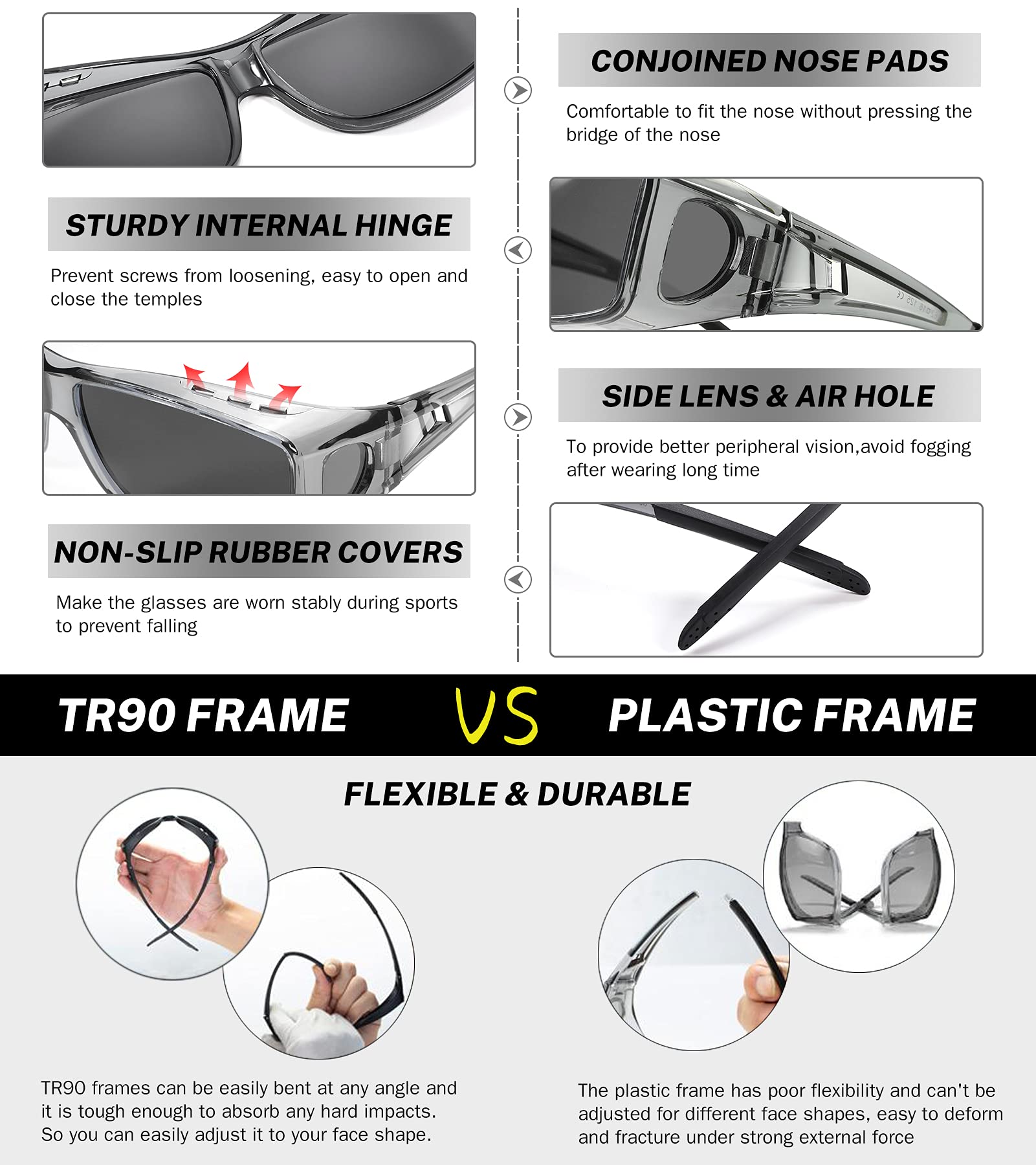 NULOOQ Polarized Sunglasses for Men & Women - Fit Over Prescription Glasses with Wrap Around Design - Perfect for Driving, Fishing & Outdoor Activities