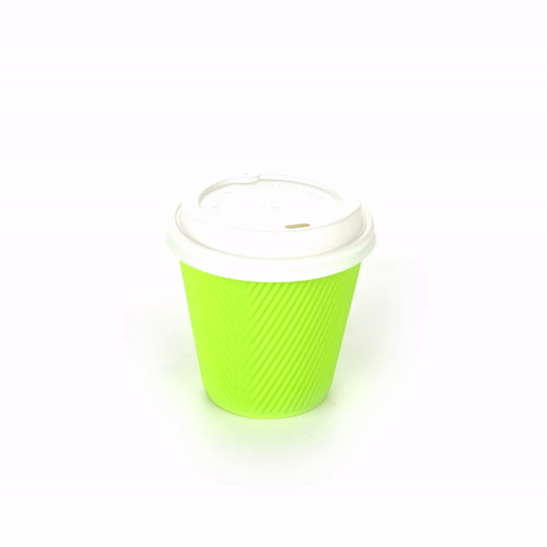 8 oz Eco-Friendly Recyclable Paper Ripple Wall Coffee Cups with White Lids - 3.5