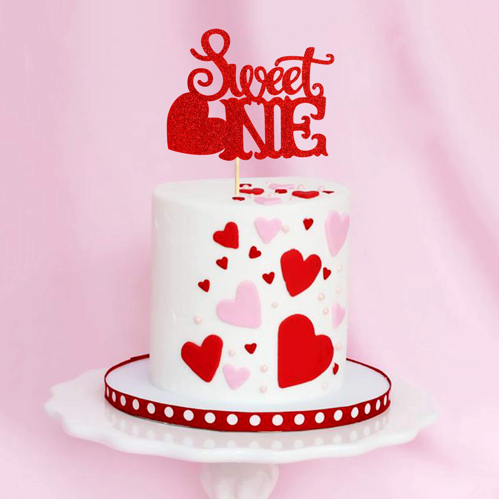Red Sweet Valentine's Cake Toppers 1 Pack - Pink & Gold Donut Cake Decorations for Birthday & Party | Perfect for Valentine's Day, Anniversary, and Wedding Celebrations