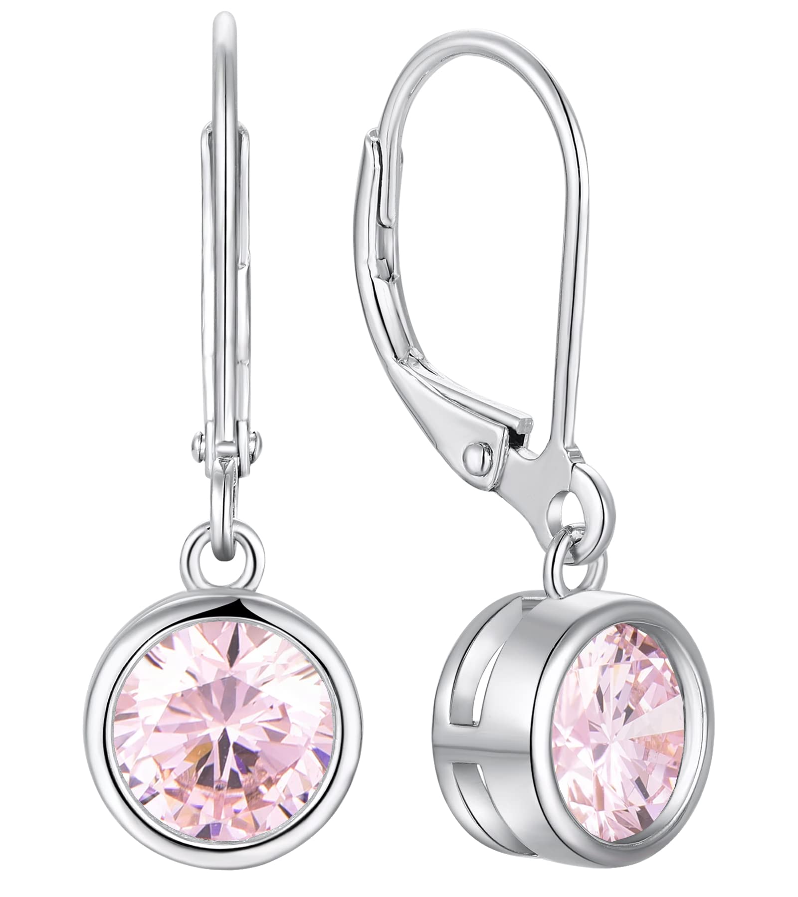 925 Sterling Silver Solitaire Dangle Drop Earrings - Round Cut Birthstone Leverback Earrings for Women | Perfect for Weddings, Parties & Everyday Elegance