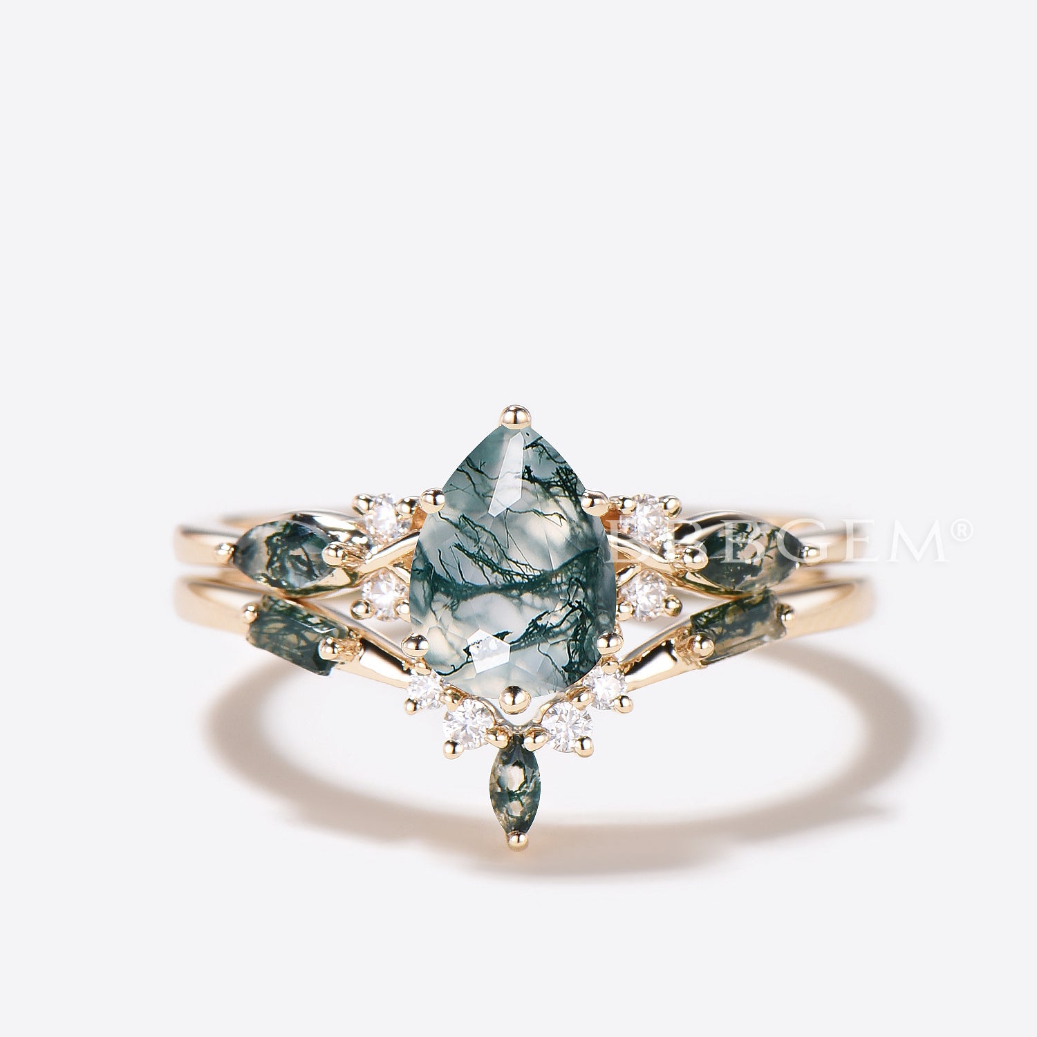 Natural Moss Agate Engagement Ring 14k Gold with Diamond Accents - Elegant Wedding Band for Women, Perfect for Proposals, Anniversaries & Romantic Occasions