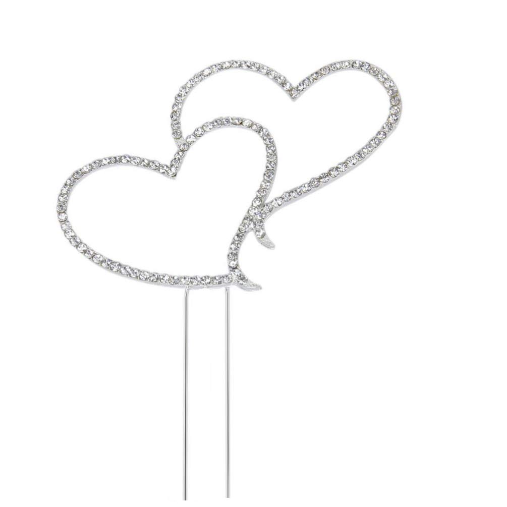 2pcs Elegant Rhinestone Wedding Cake Topper - Double Heart Design for Wedding Cakes, Anniversary & Romantic Celebrations - Perfect for Bridal Showers, Receptions & Special Occasions