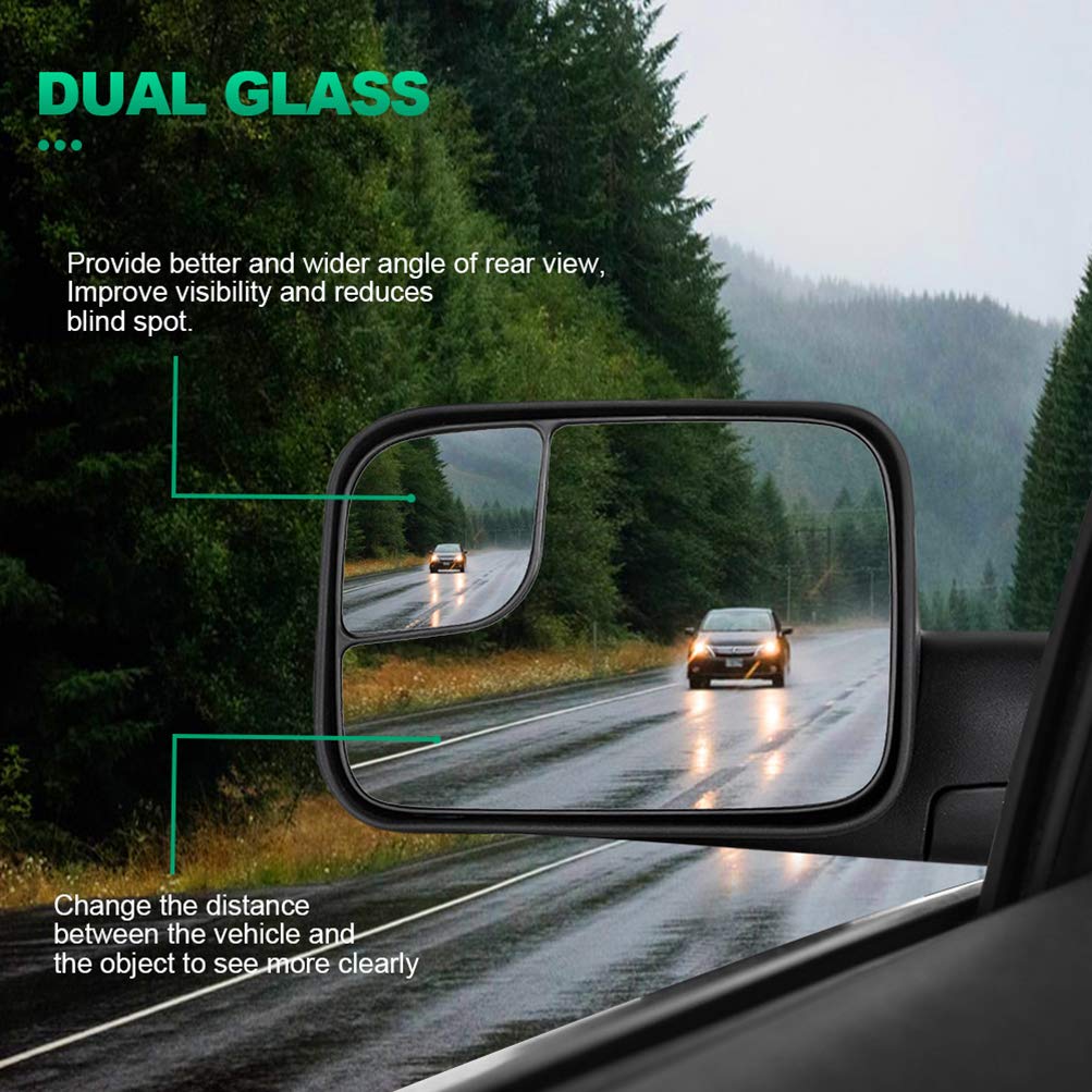 AUTOMUTO Manual Control Towing Mirrors - Black Non-Heated No-Turn Signal for Dodge Ram 1500/2500/3500 (1994-2002) - Driver & Passenger Side Tow Mirrors | Perfect for Towing Trailers, Boats & Heavy Loads