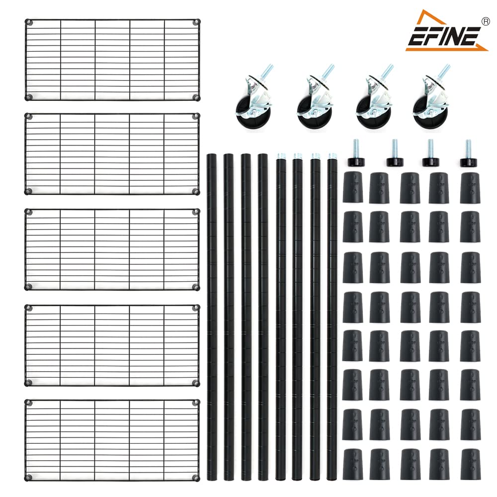 EFINE 5-Tier Adjustable NSF Certified Wire Shelving Unit with Wheels & Shelf Liners - Heavy Duty Carbon Steel Storage Rack for Garage, Kitchen, Office (63