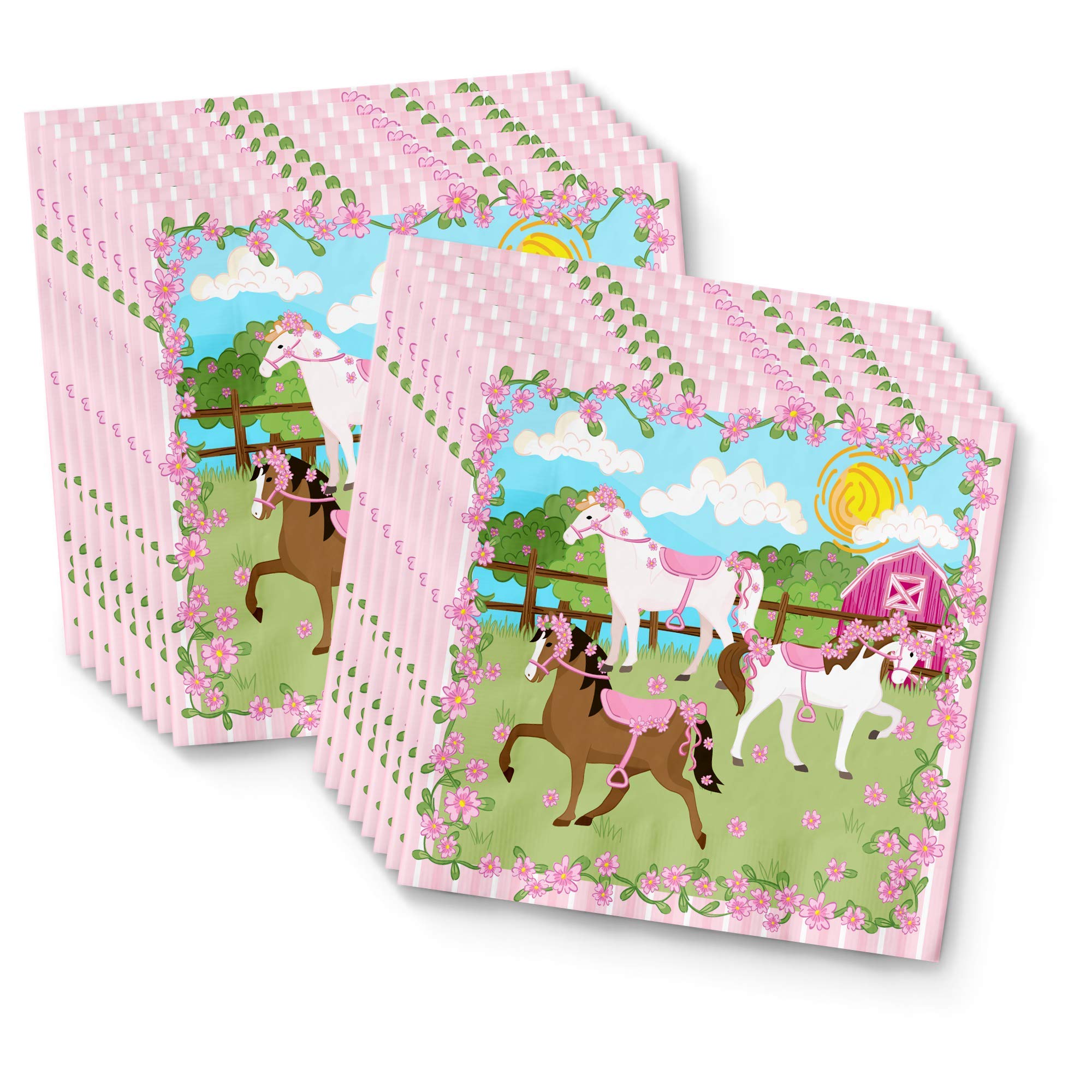 Pink Horse Birthday Party Supplies Set - 16-Piece Tableware Kit with Plates, Napkins & Cups for Kids' Themed Party Decorations