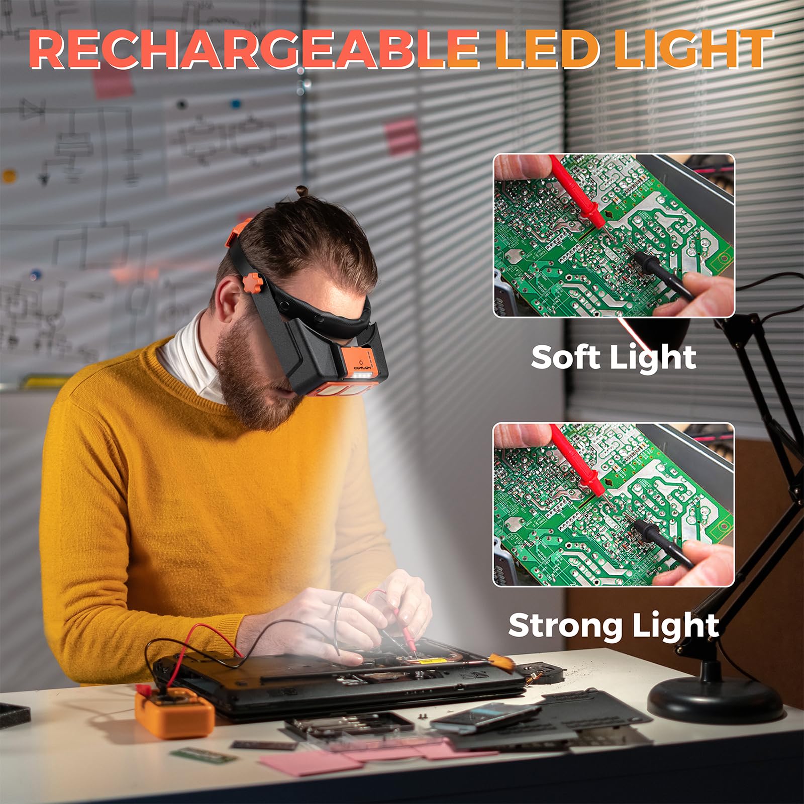Rechargeable Headband Magnifier with LED Light - 1.5X to 3.5X Magnifying Glasses for Jewelry Making, Reading & Crafts - Hands-Free Magnifying Visor with 4 Interchangeable Lenses - Perfect for Watch Repair, Model Building & Detailed Hobbies