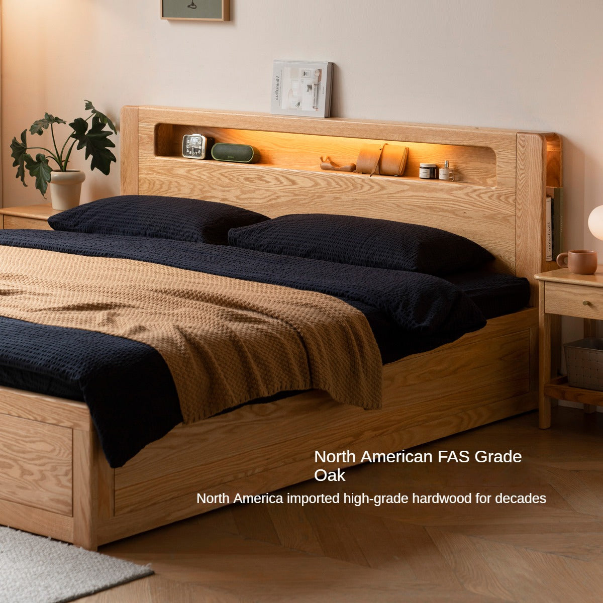 Premium Oak Solid Wood Luminous Box Bed - Durable Nightstand with Glow-in-the-Dark Features for Bedroom, Guest Room, and Kids Room Decor