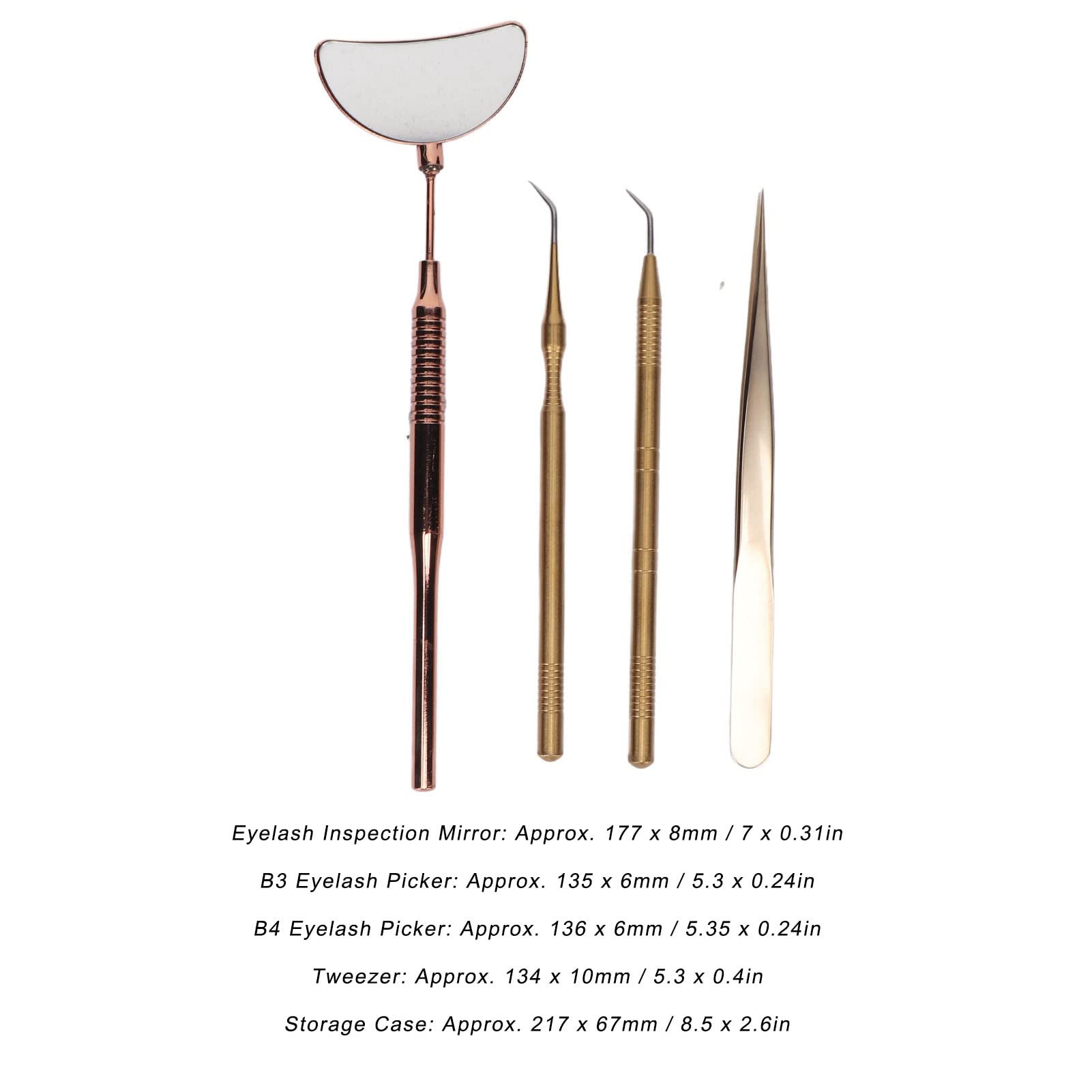 **4PCS Rose Gold Eyelash Extension Mirror & Tweezers Set - Stainless Steel Non-Slip Beauty Salon Tools for Professional Lash Artists & DIY Home Use**