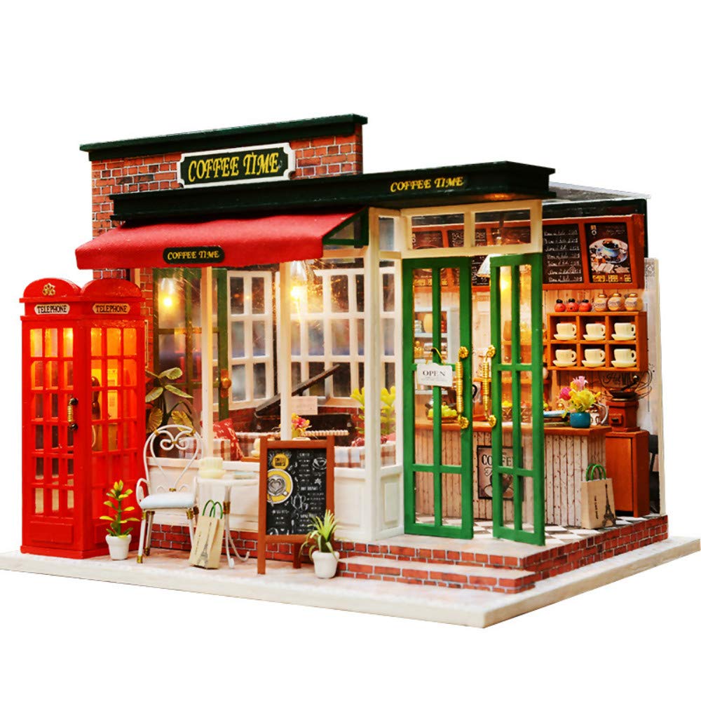 DIY Wooden Dollhouse Kit - Miniature Coffee Shop Model with Furniture & Puzzle Box - Creative Gift Toy for Kids | Perfect for Playtime, Collecting & Educational Fun